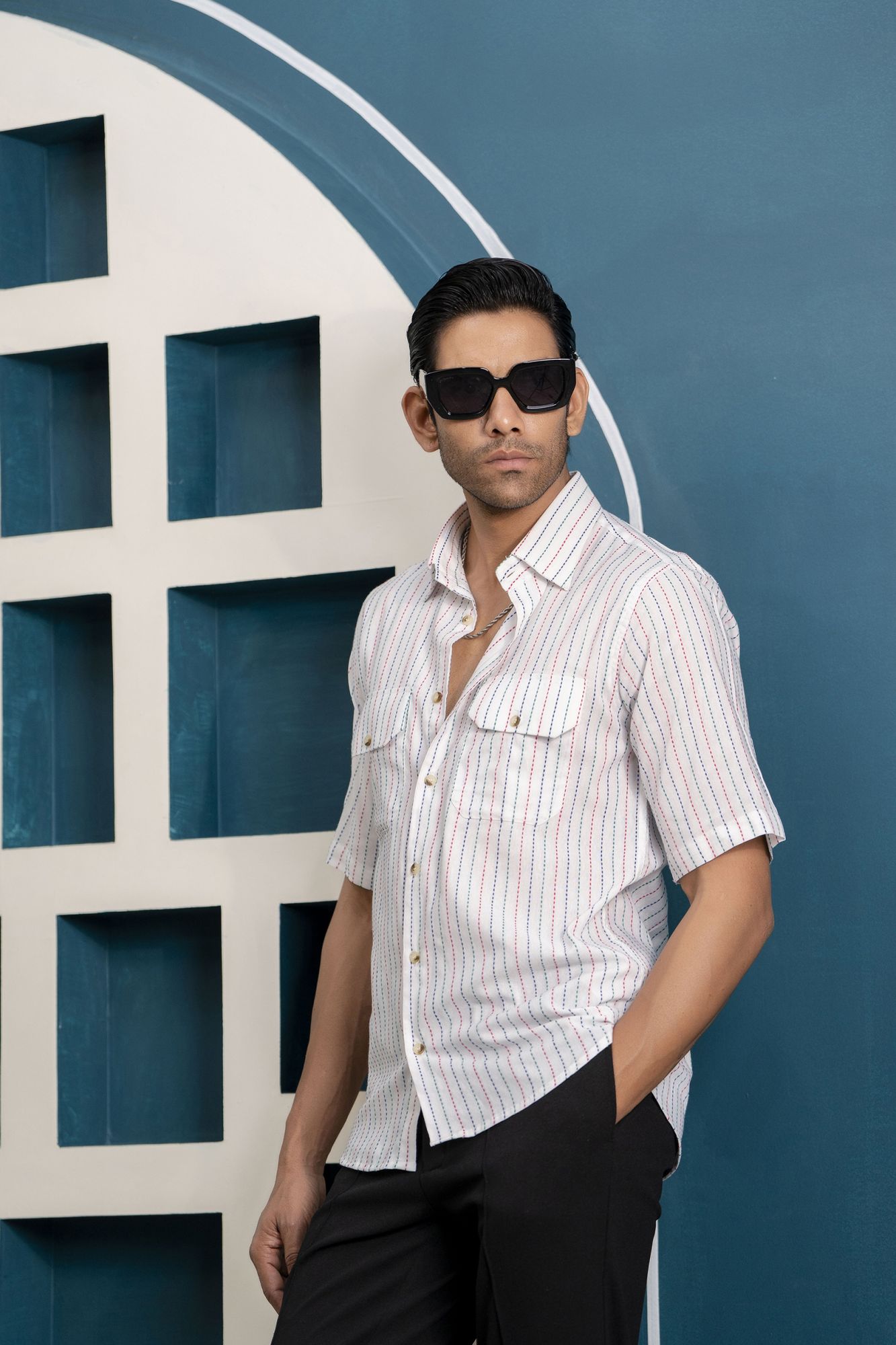 Multicolor Striped Off Sleeve Shirt