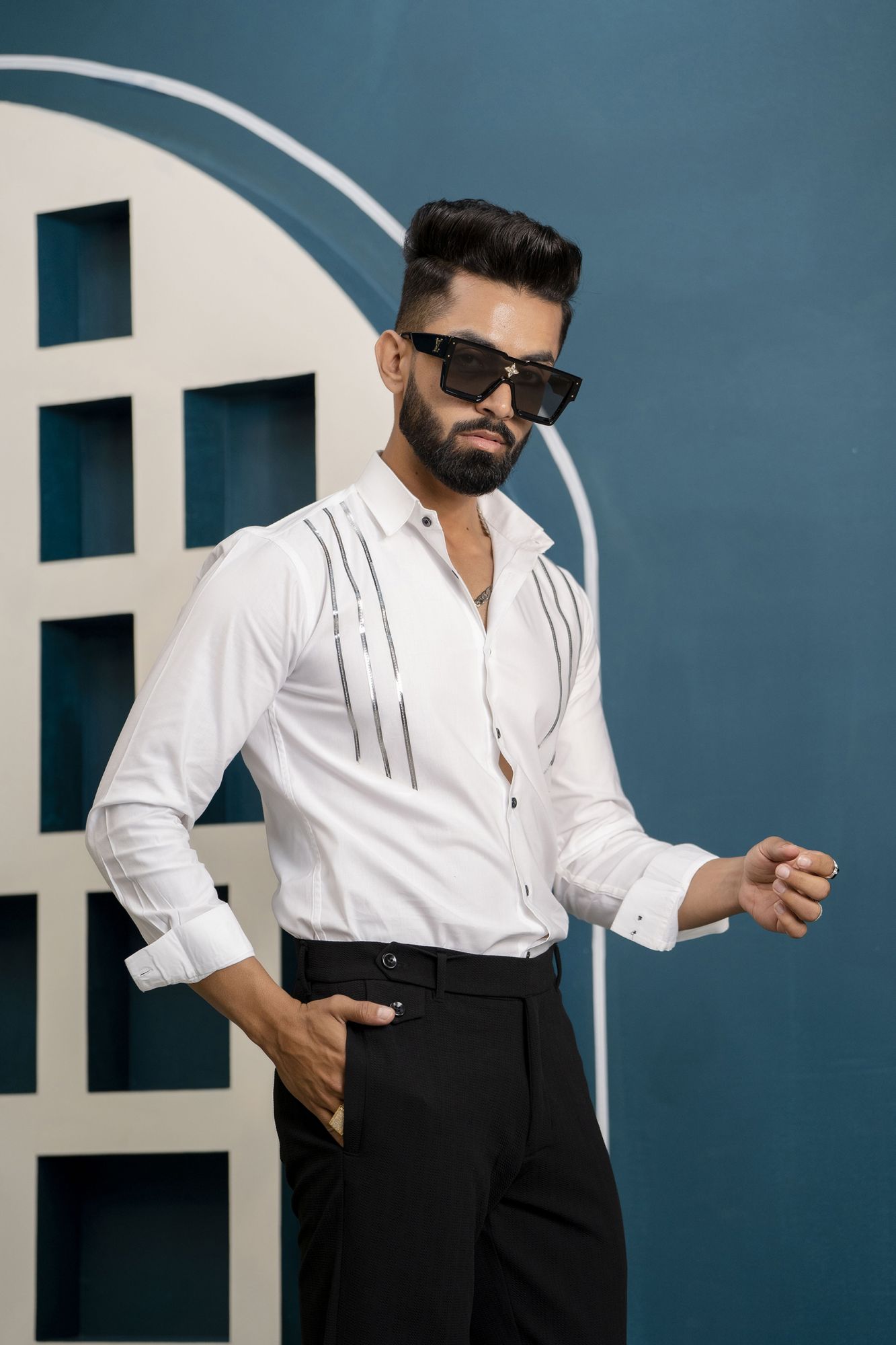 Silver Stripe Shirt In White