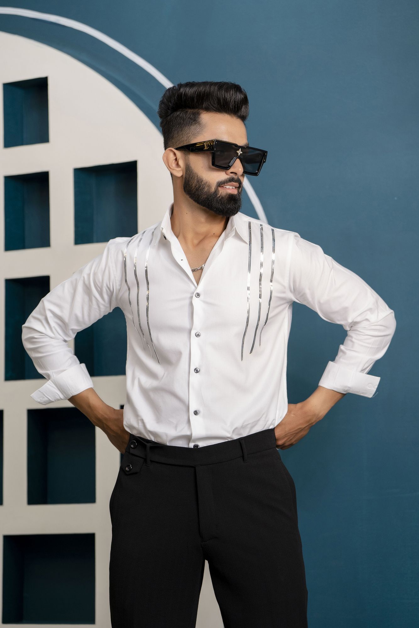 Silver Stripe Shirt In White