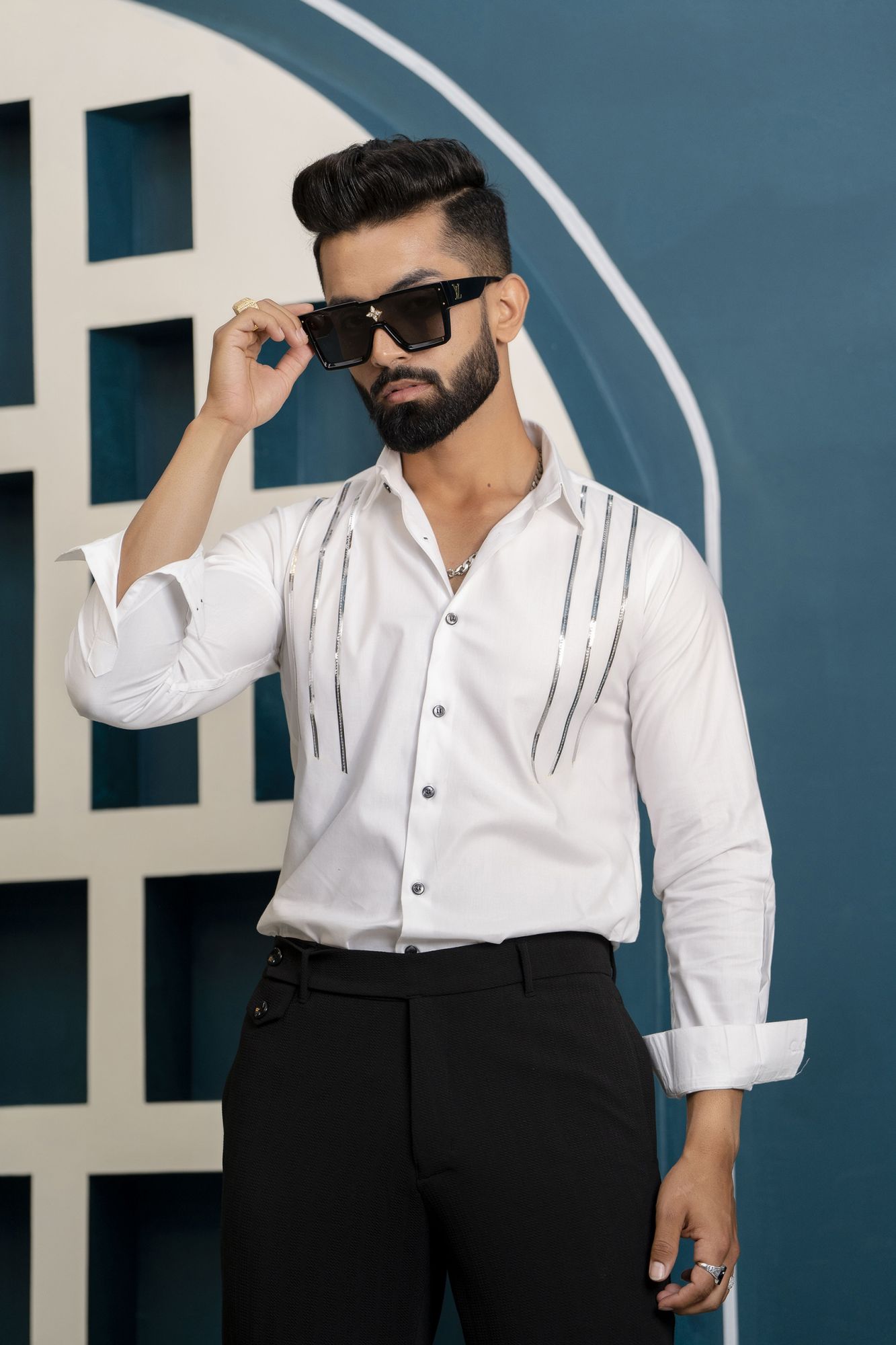 Silver Stripe Shirt In White