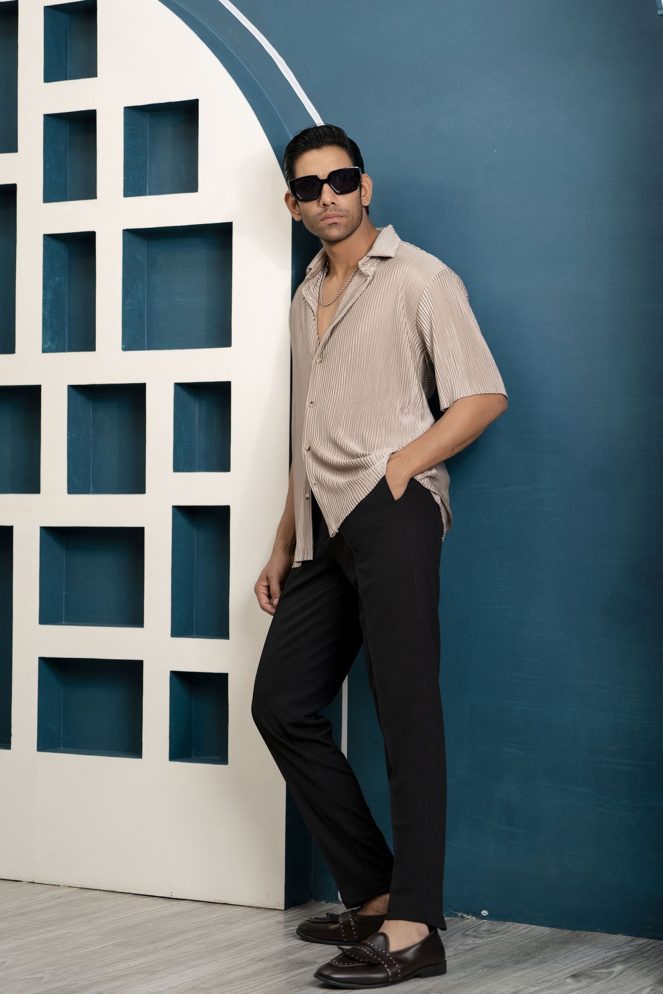 Pleated Brown Shirt