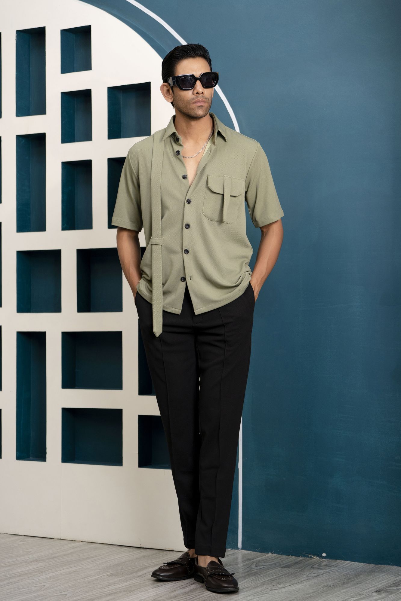 Olive Green Belt Shirt