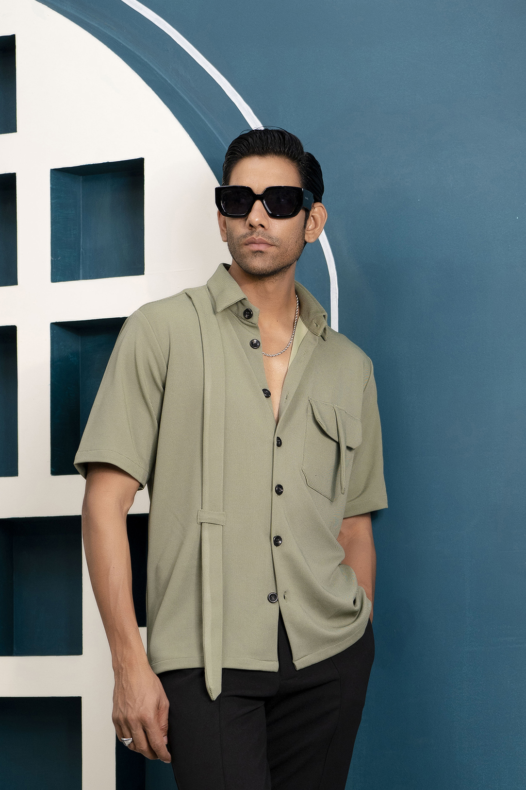 Olive Green Belt Shirt