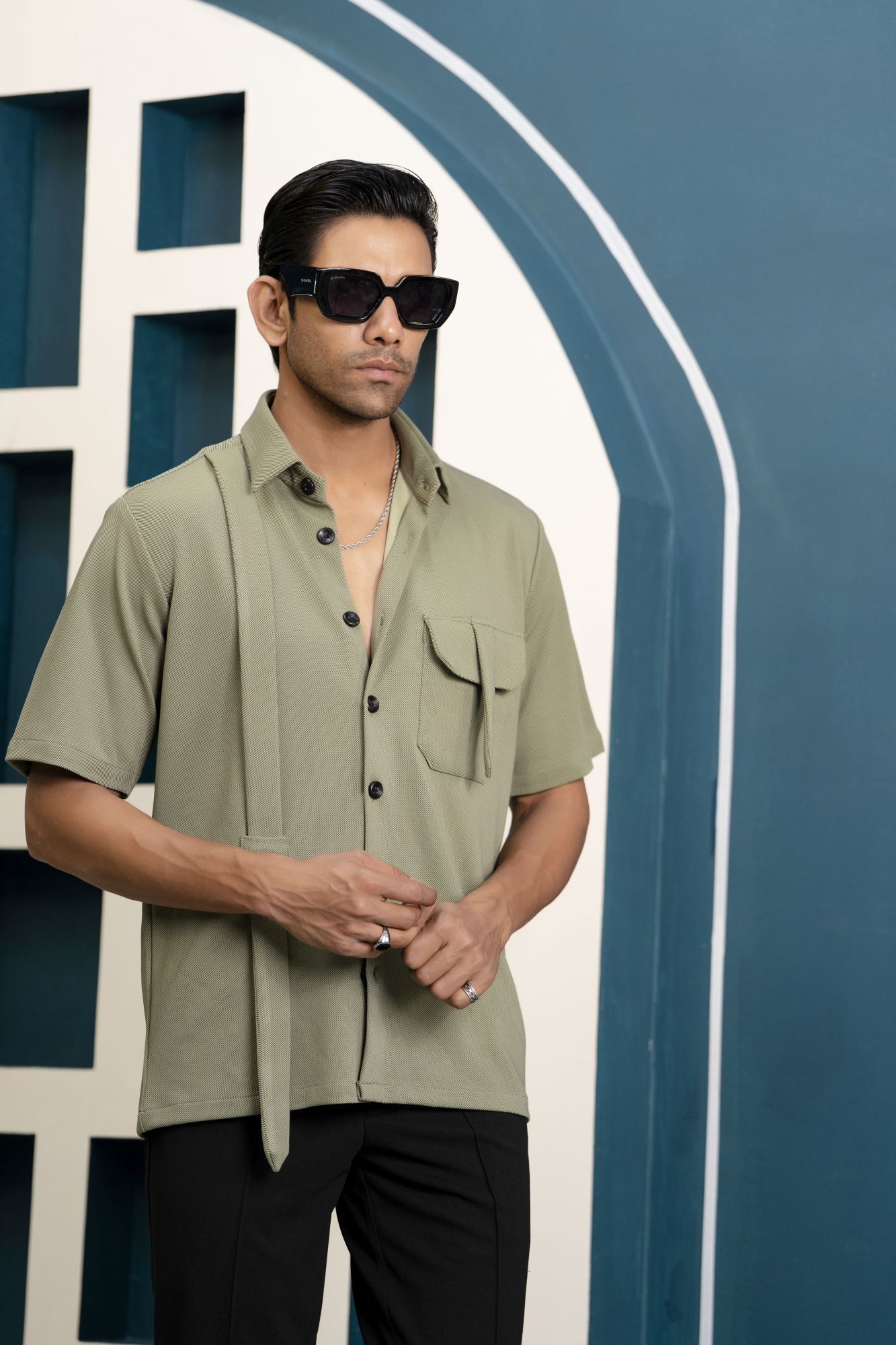 Olive Green Belt Shirt