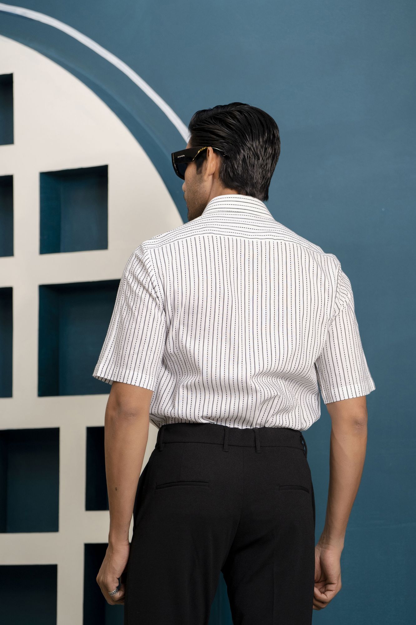 Half Sleeve Striped Shirt In White