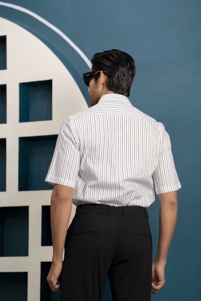 Half Sleeve Striped Shirt In White