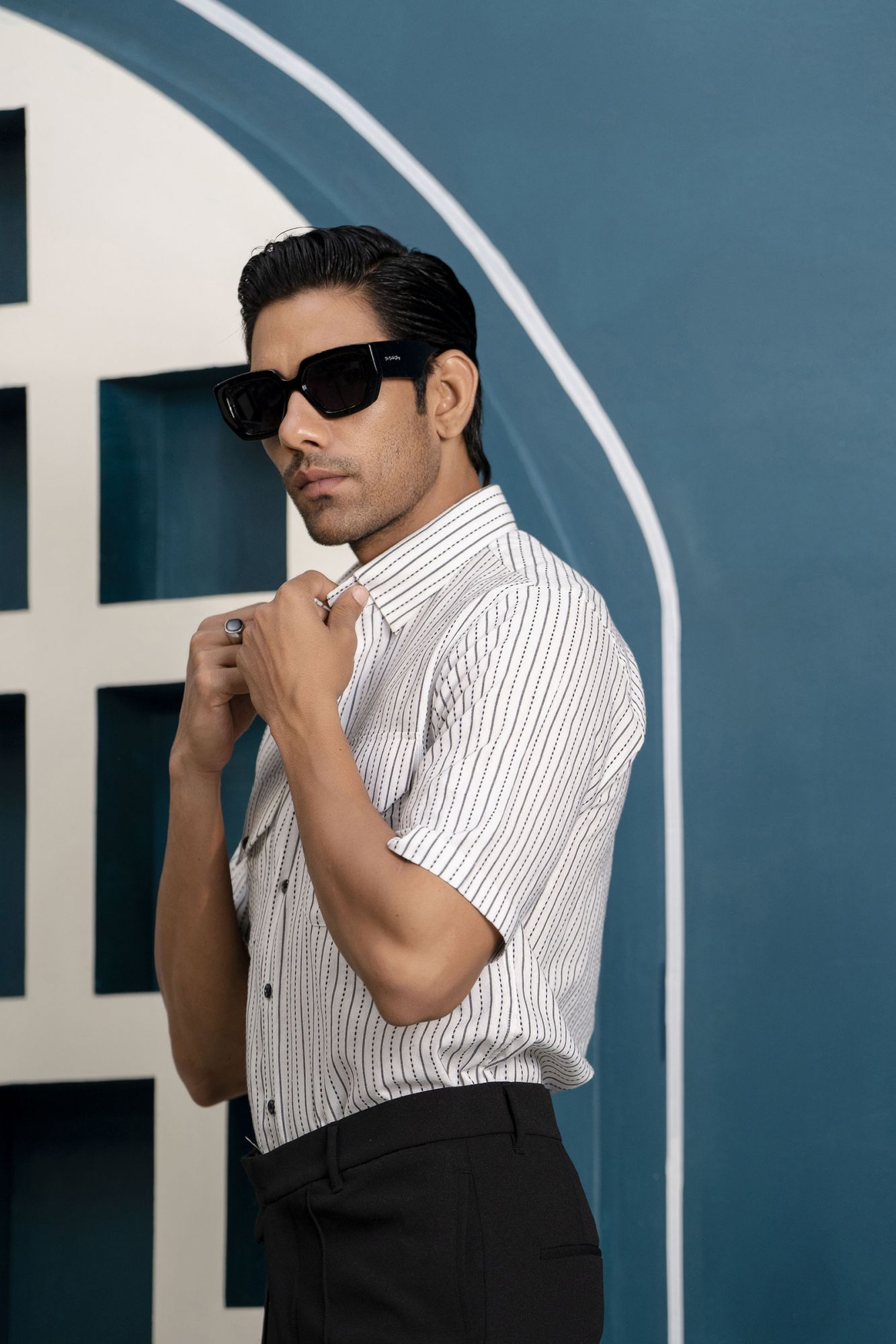 Half Sleeve Striped Shirt In White