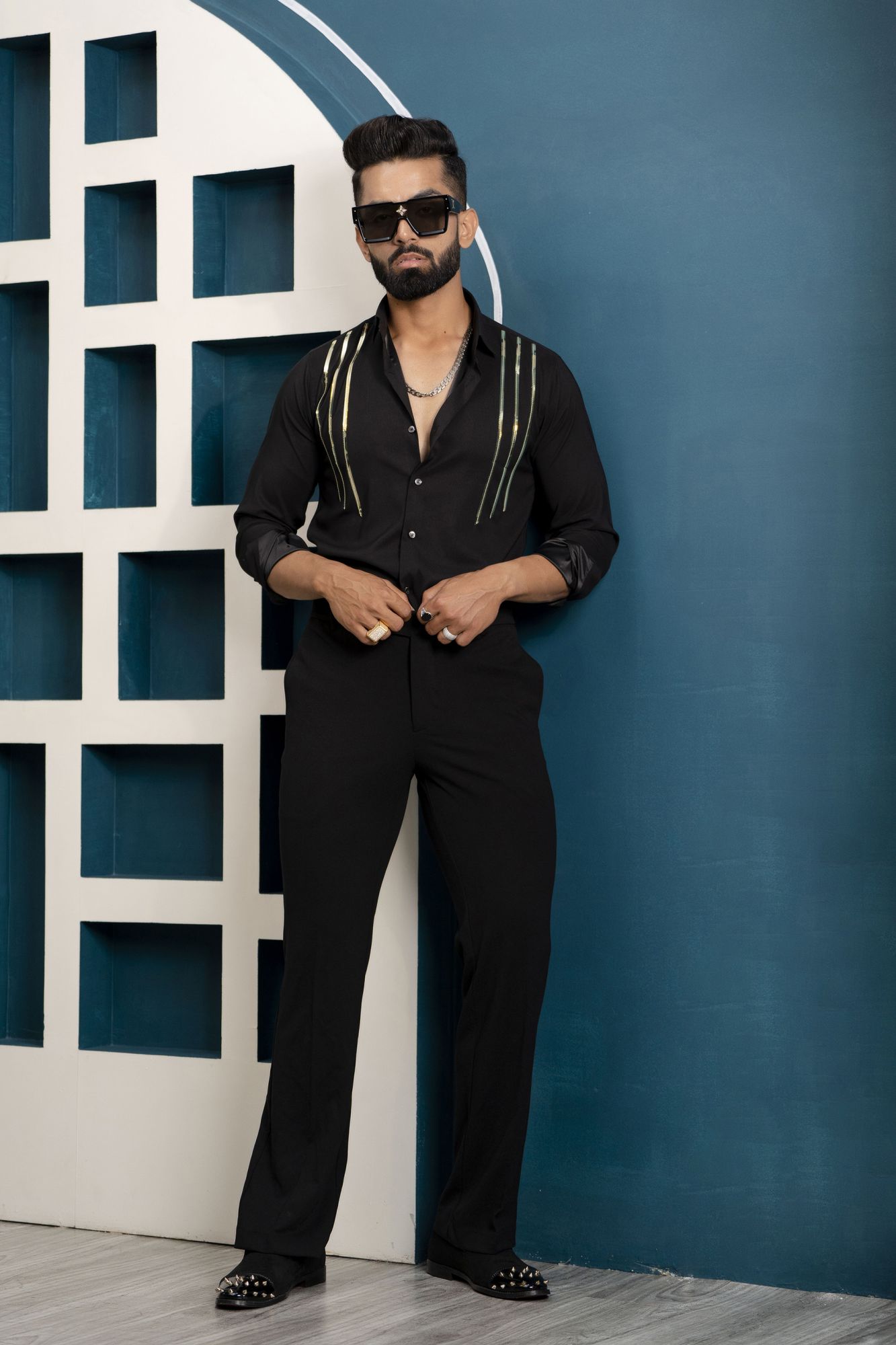 black dress shirt with gold stripes Black And Gold Black Pattern Dress Shirt Slim Fit Black Shirt With Gold Stripes USNSM Silk