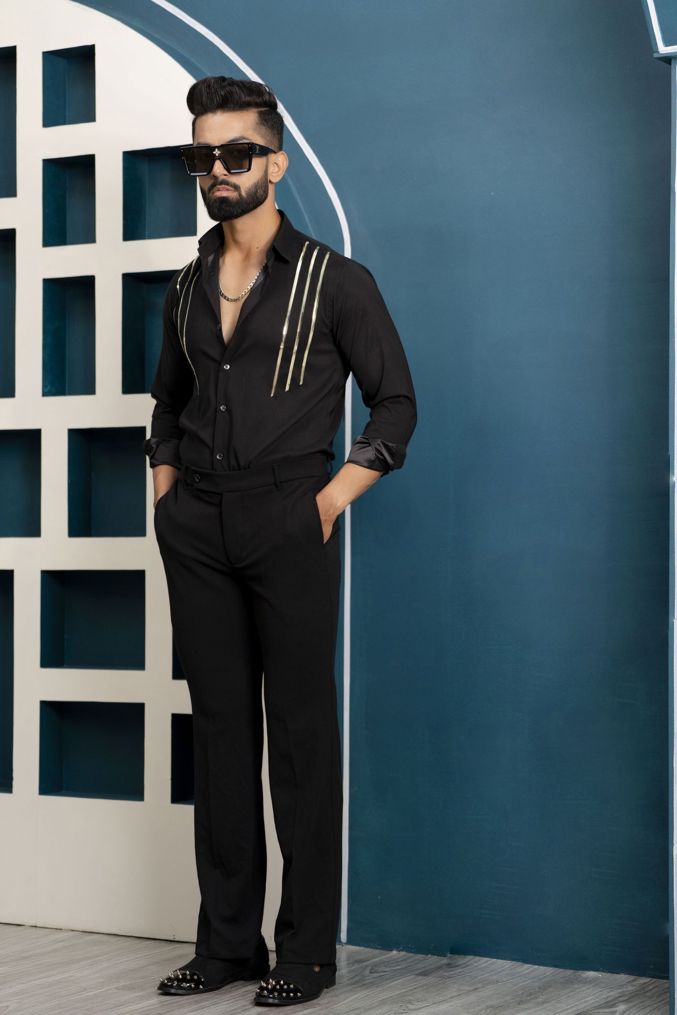 Gold Stripe Shirt In Black Gold Stripe Shirt In Black