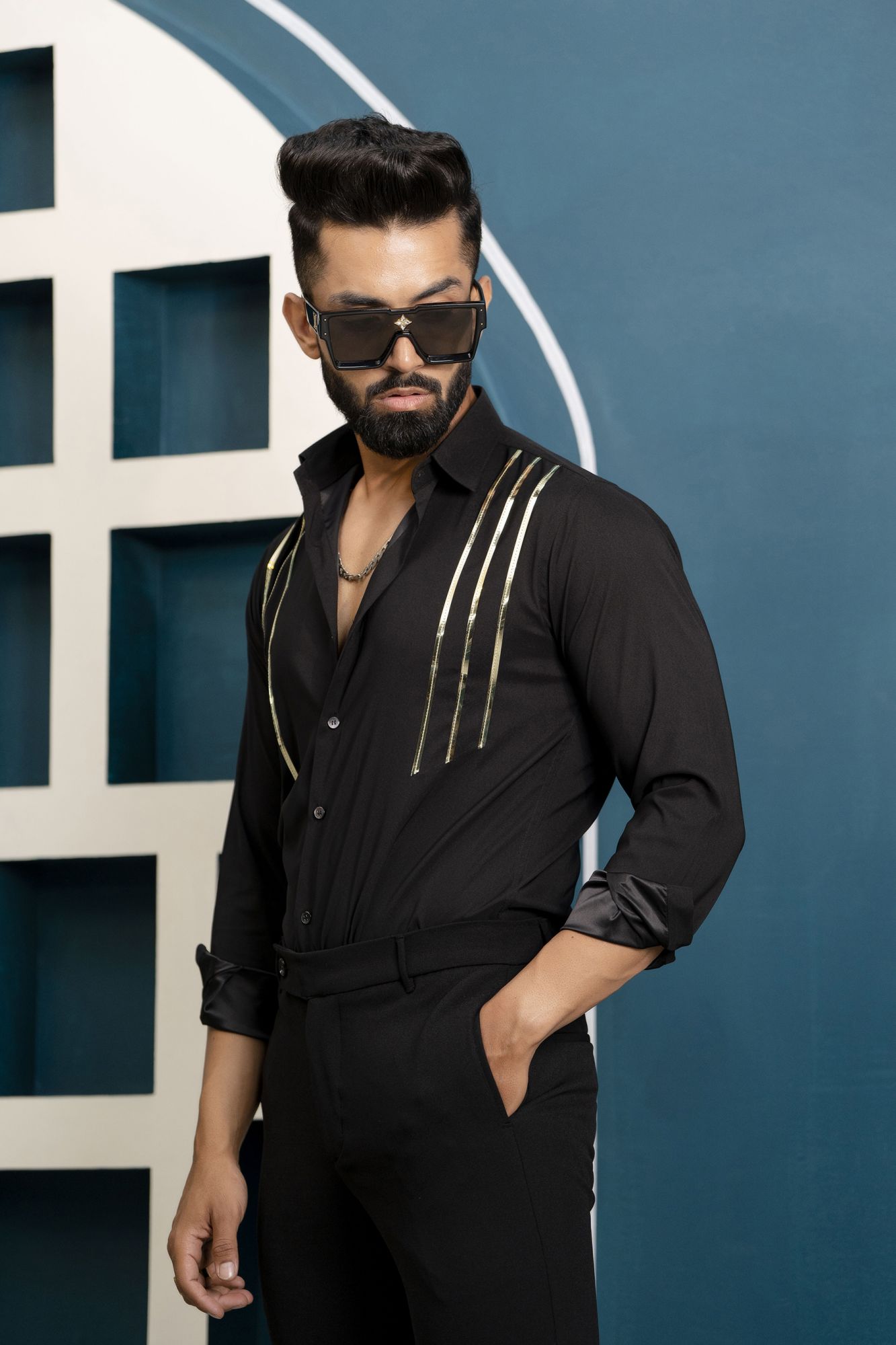 Gold Stripe Shirt In Black Gold Stripe Shirt In Black
