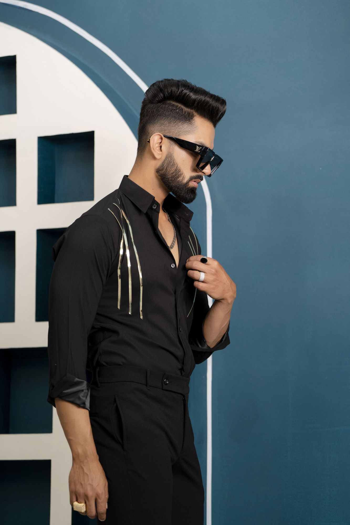 Gold Stripe Shirt In Black