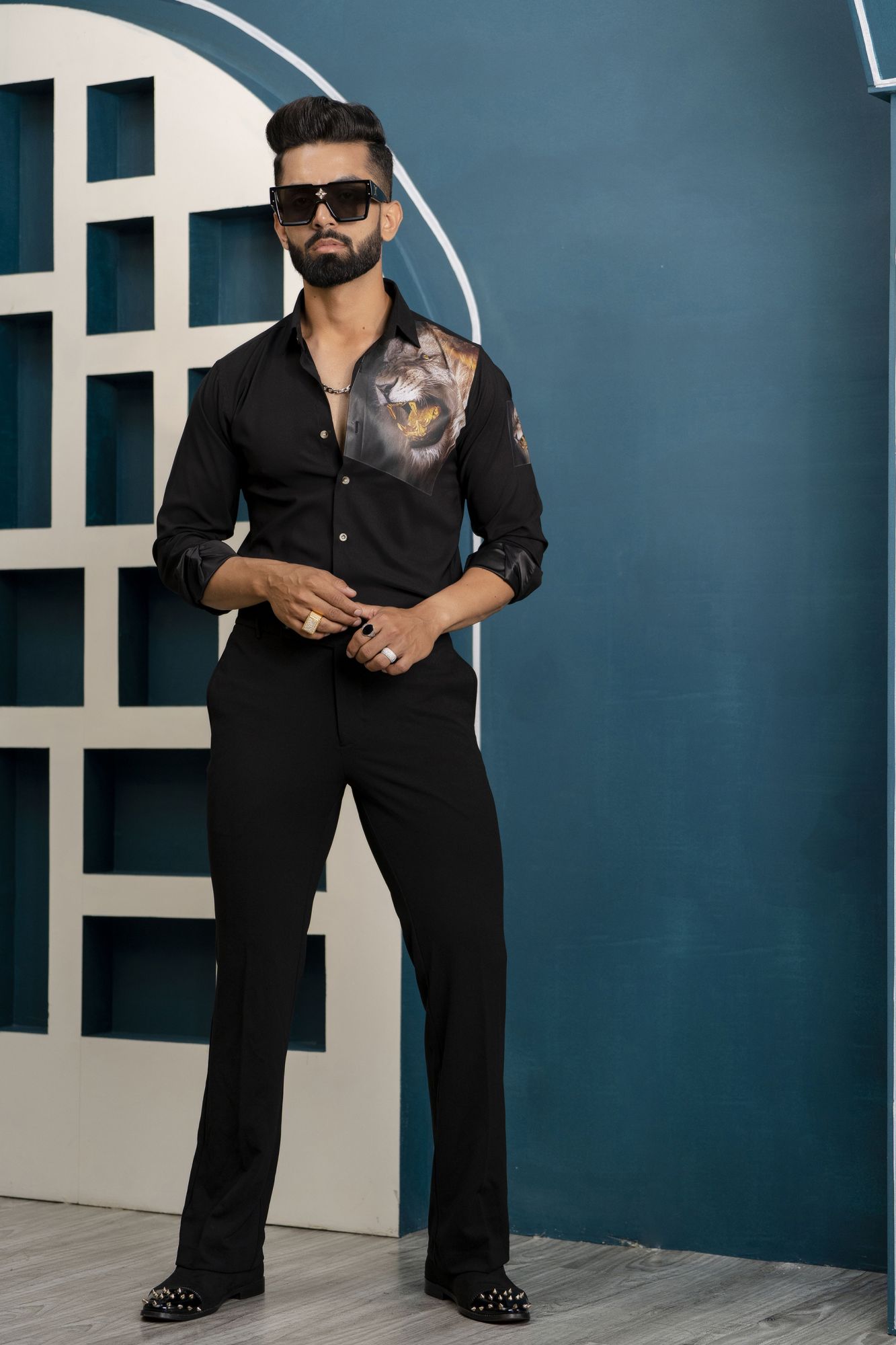 Lion Print Black Shirt