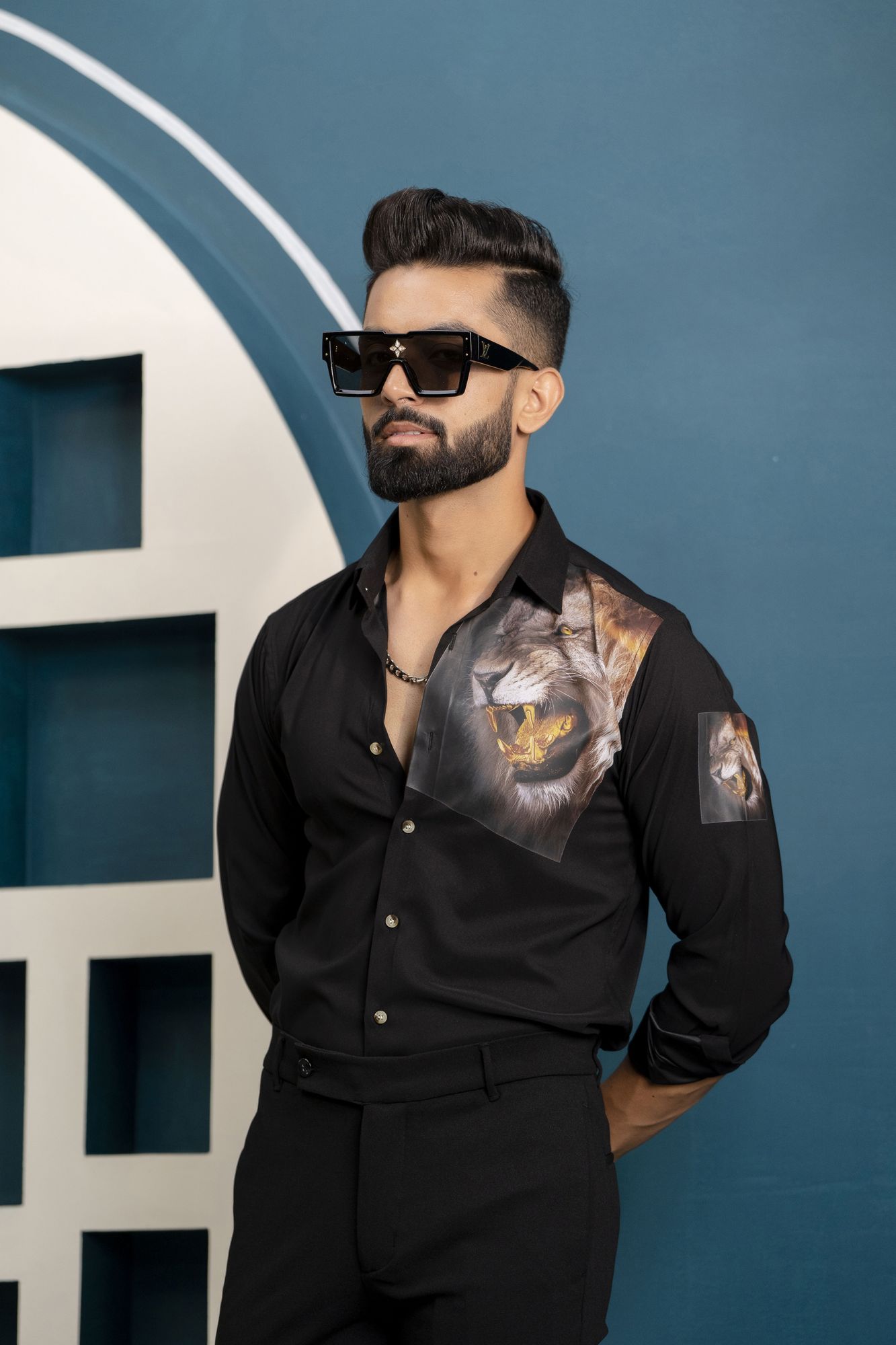 Lion Print Black Shirt
