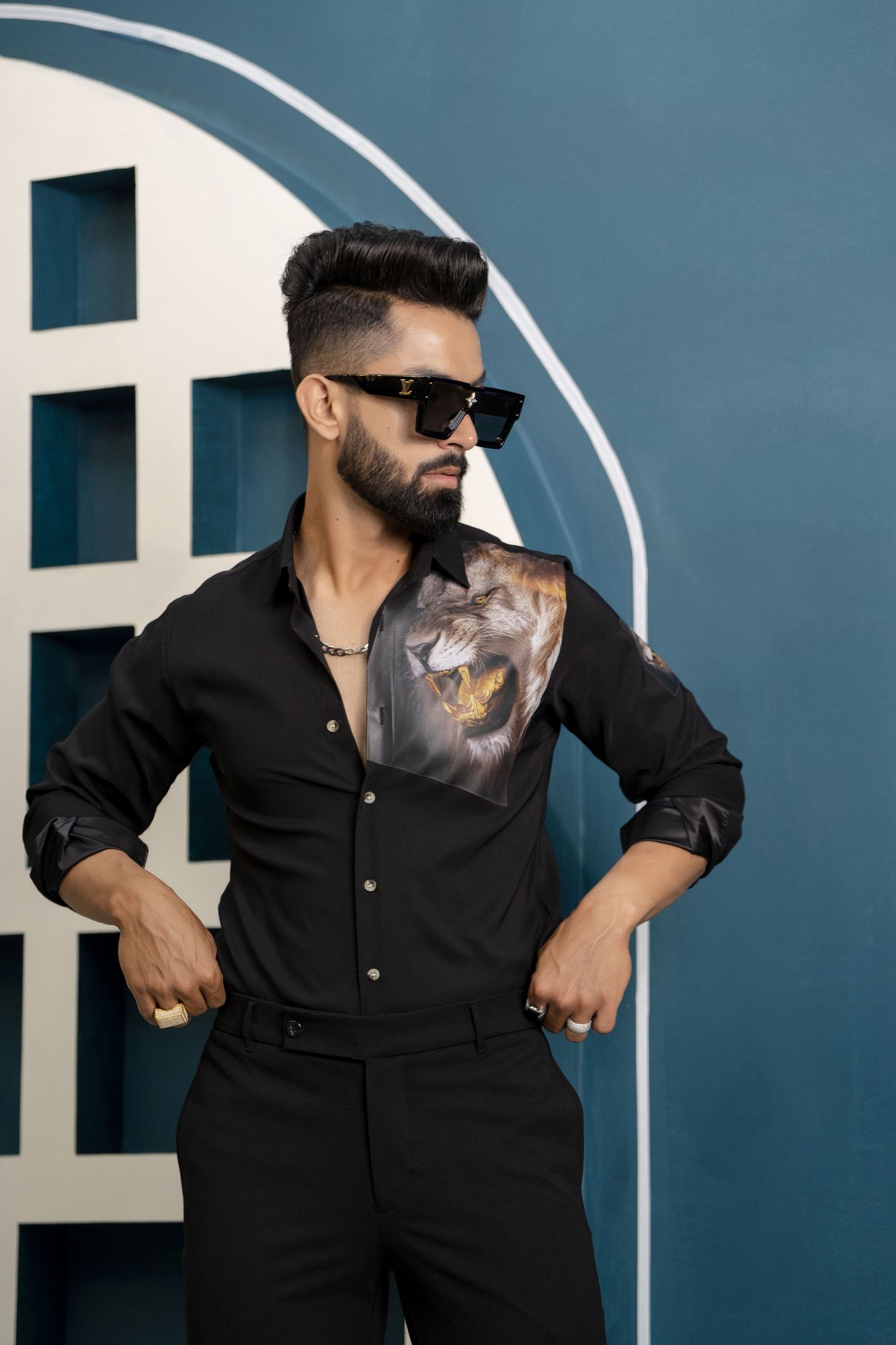 Lion Print Black Shirt