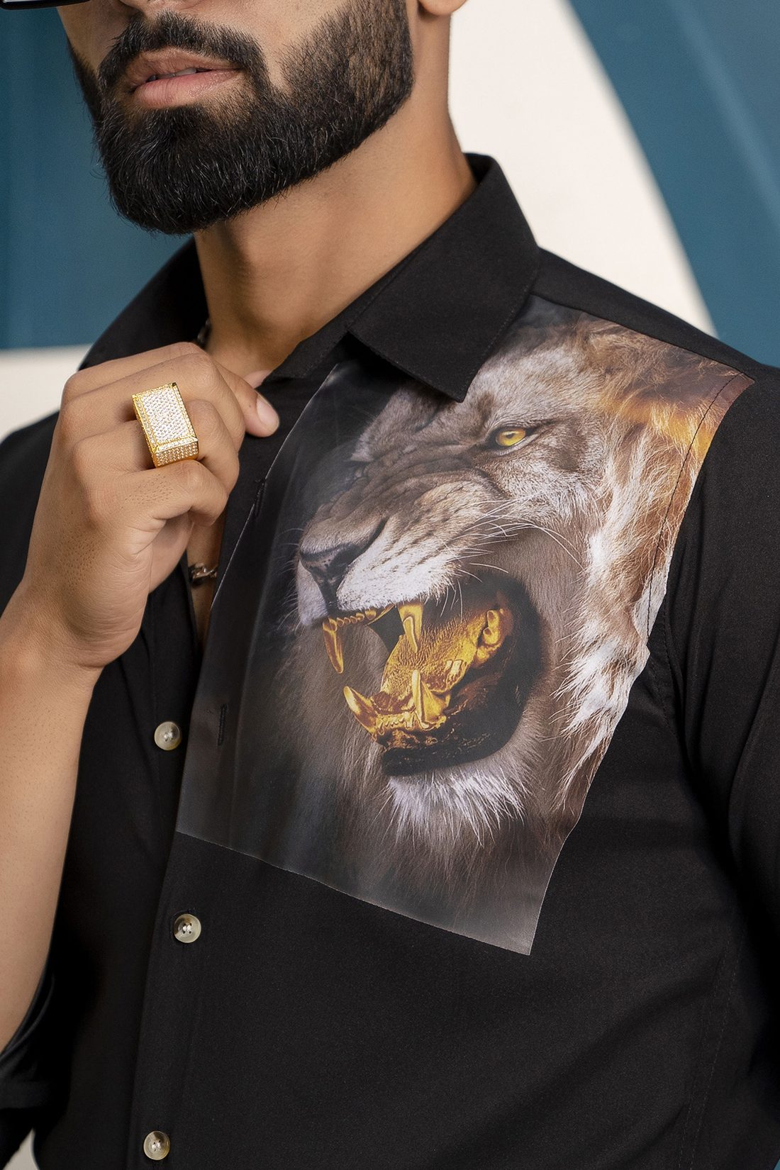Lion Print Black Shirt