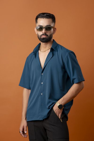 Flowing Baggy Shirt In Teal