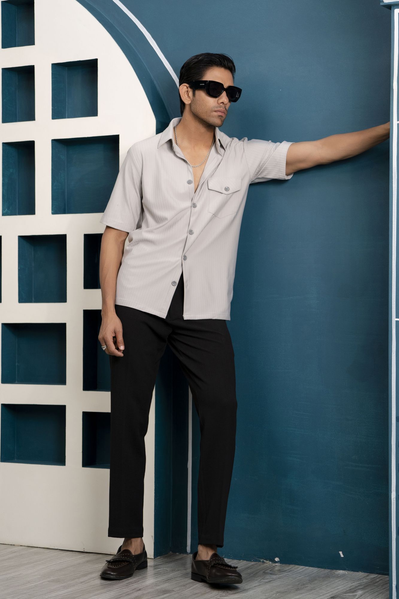 GenZ Striped Shirt In Grey