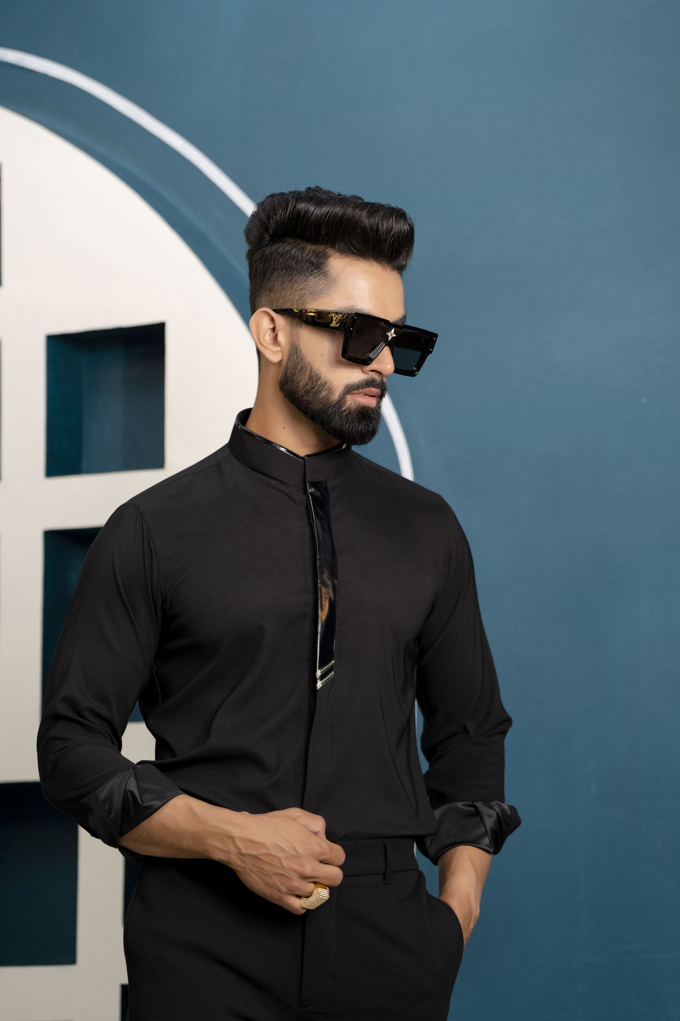 Mandarin Black Shirt