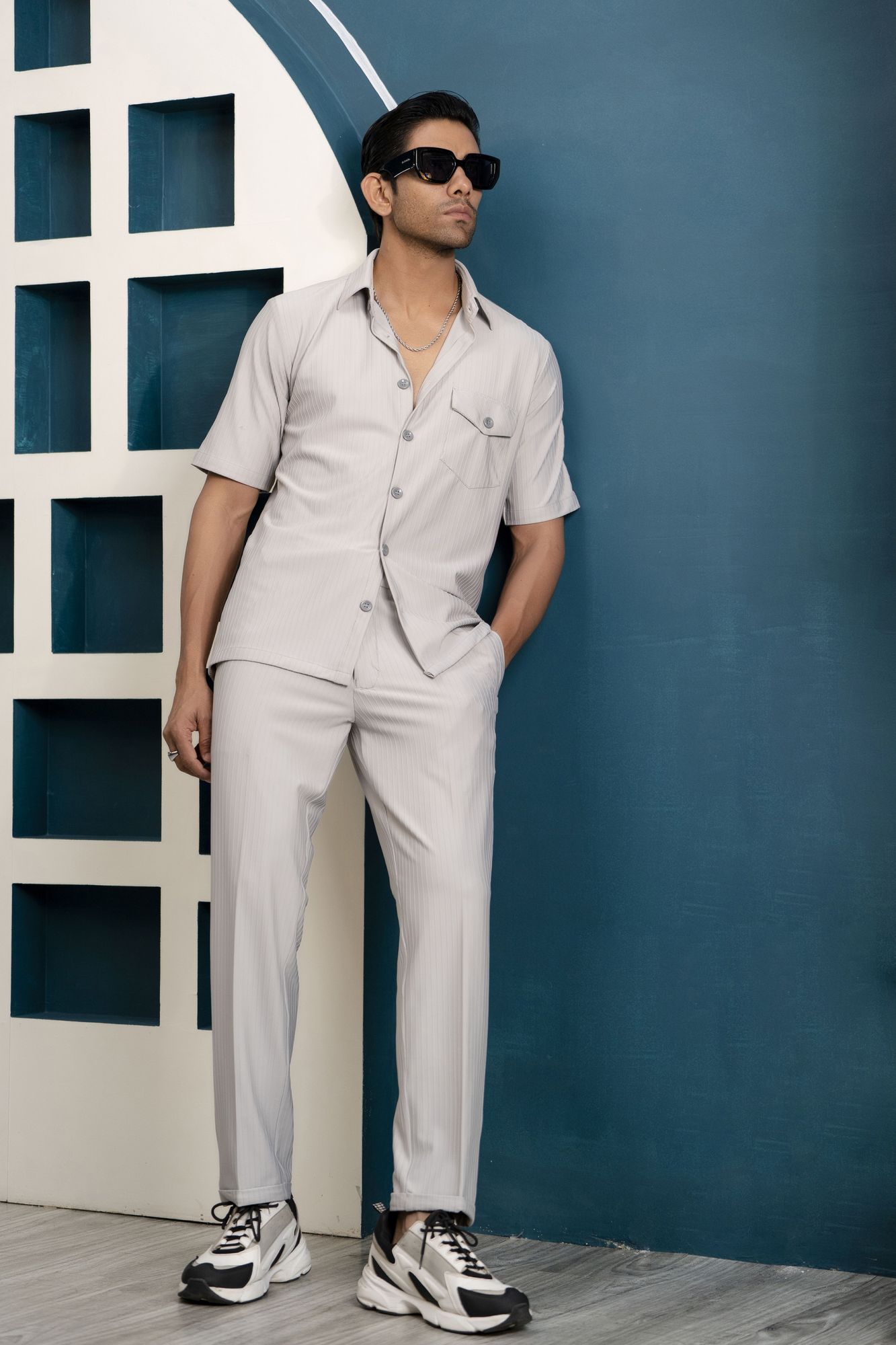 GenZ Striped Shirt In Grey