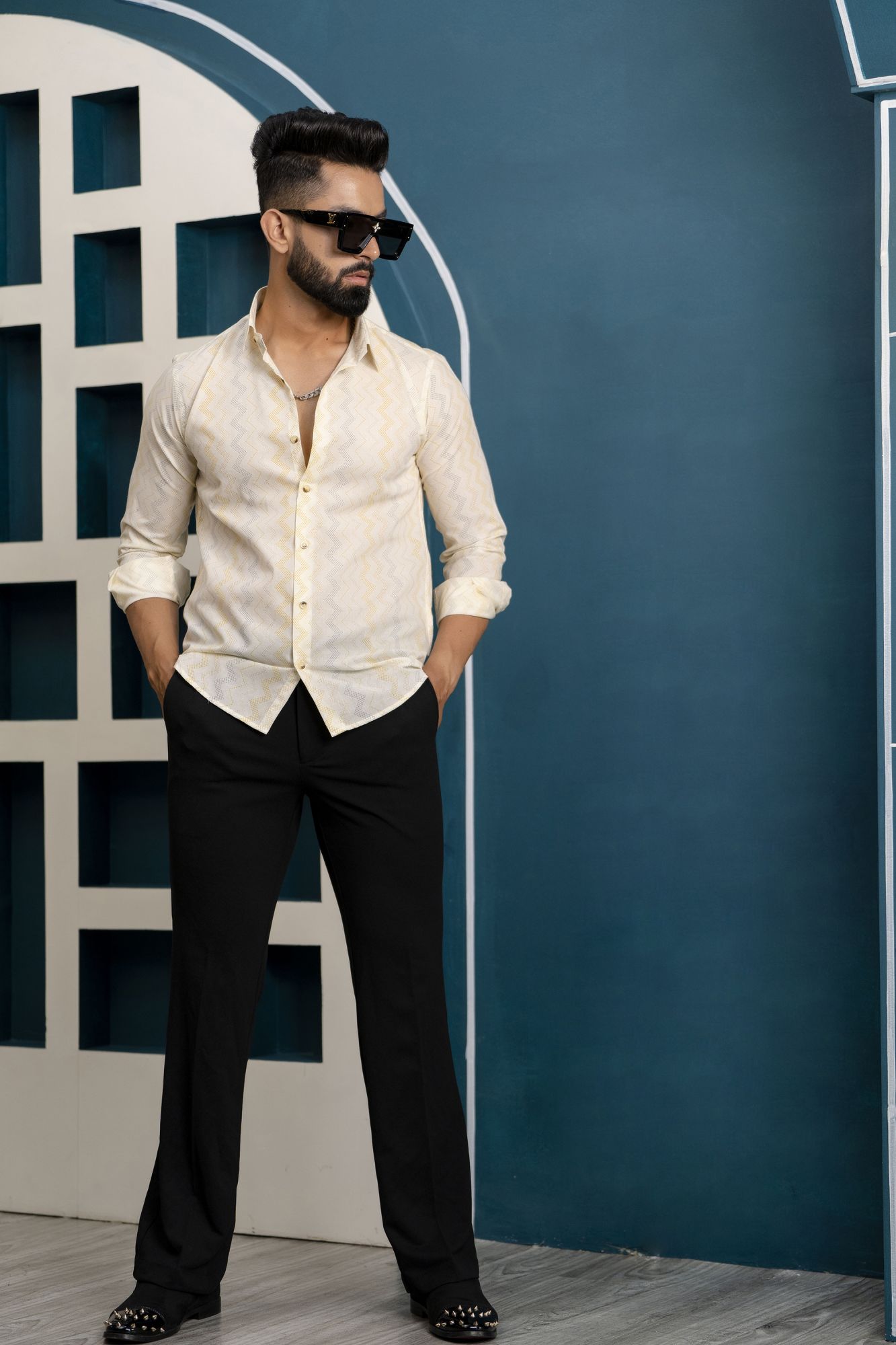 Printed Cotton Shirt In Yellow