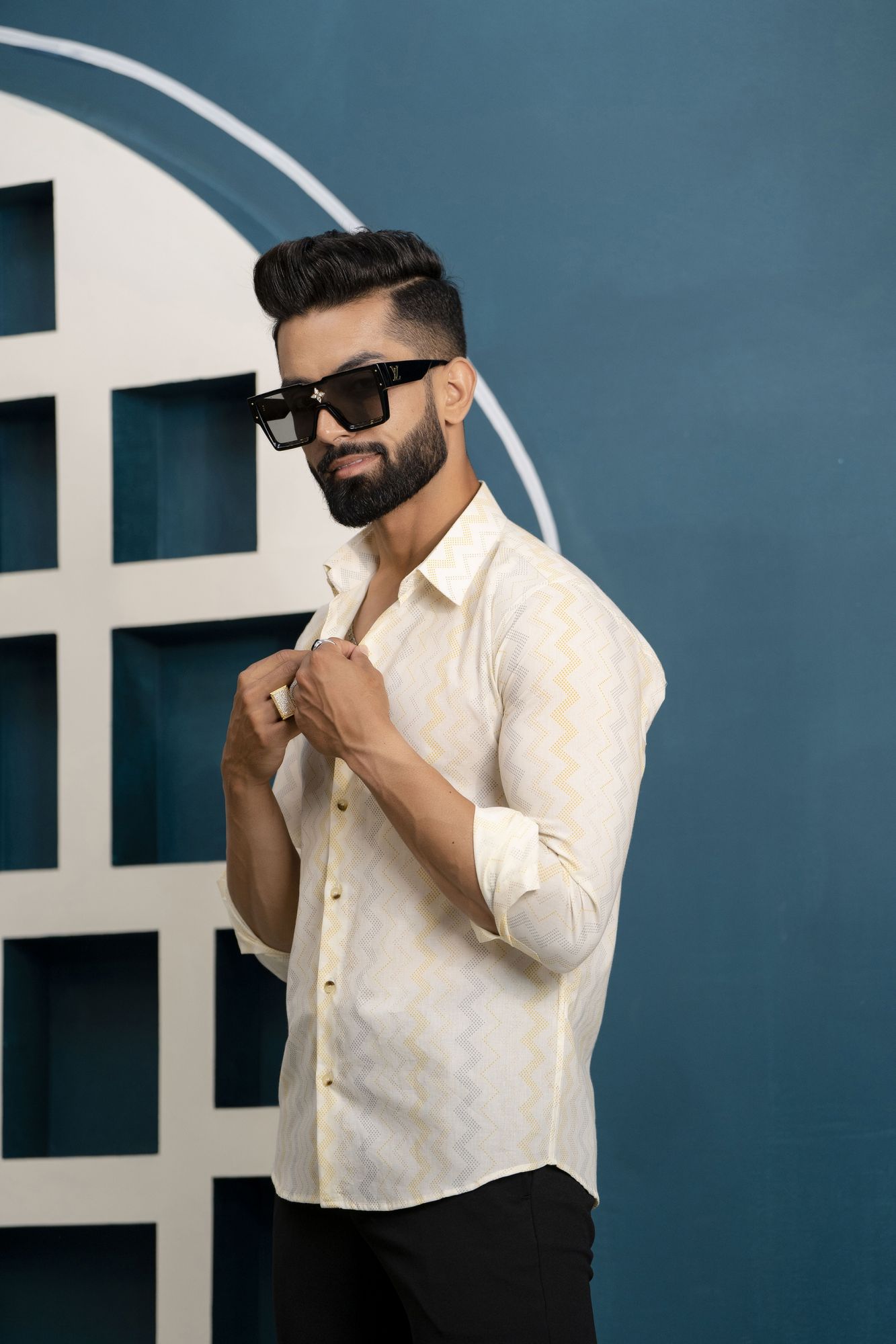 Printed Cotton Shirt In Yellow