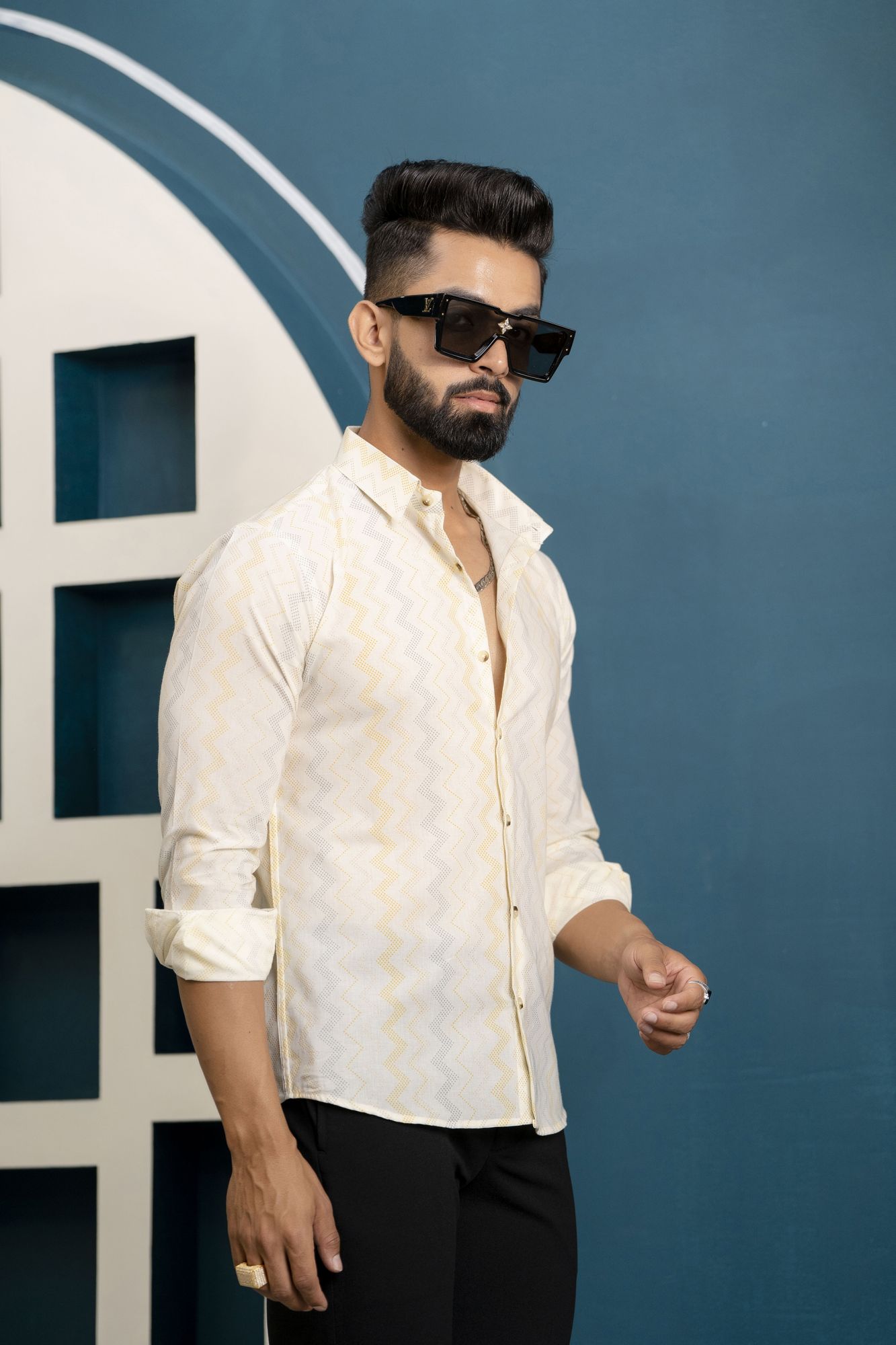 Printed Cotton Shirt In Yellow