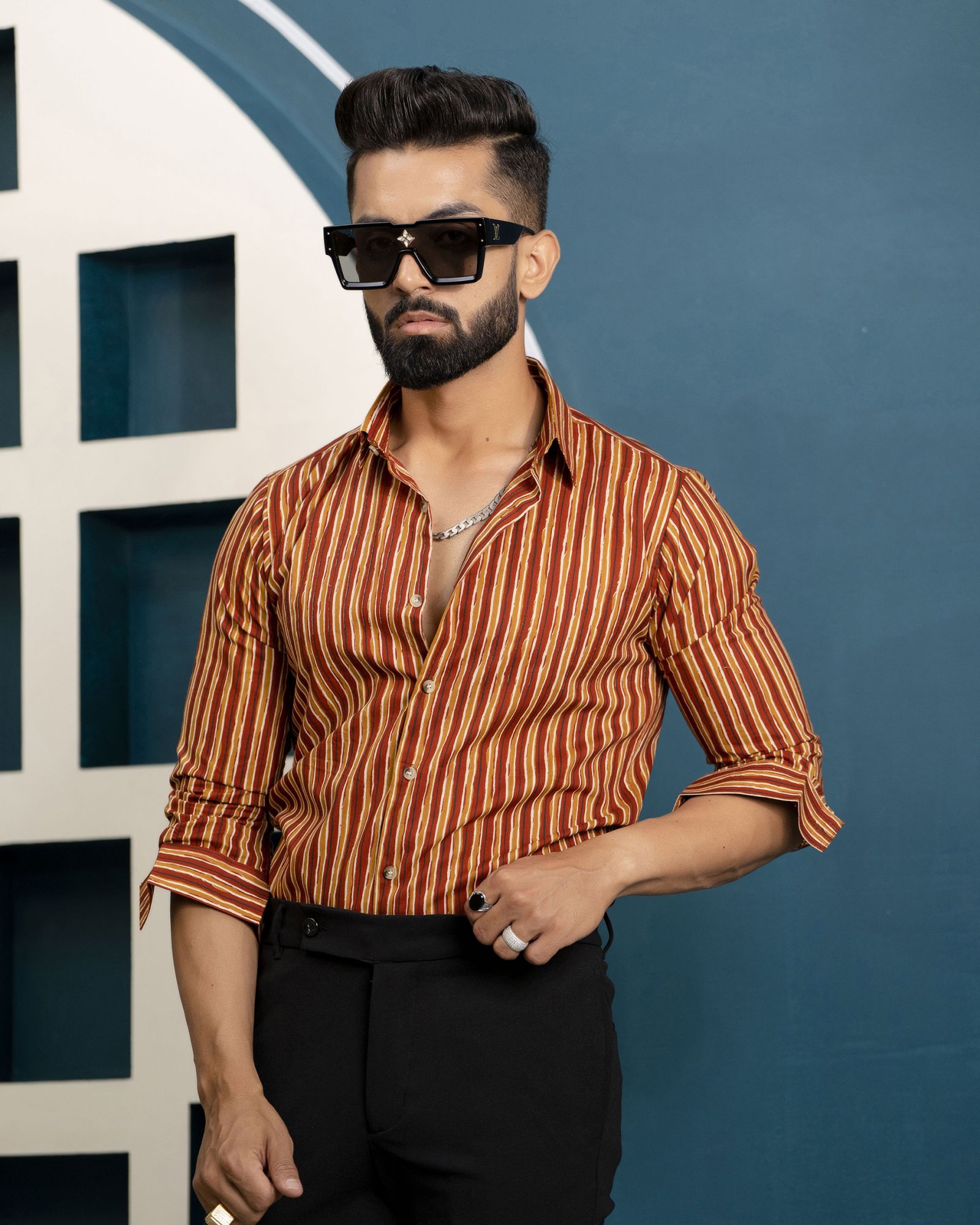 Striped Cotton Shirt In Red