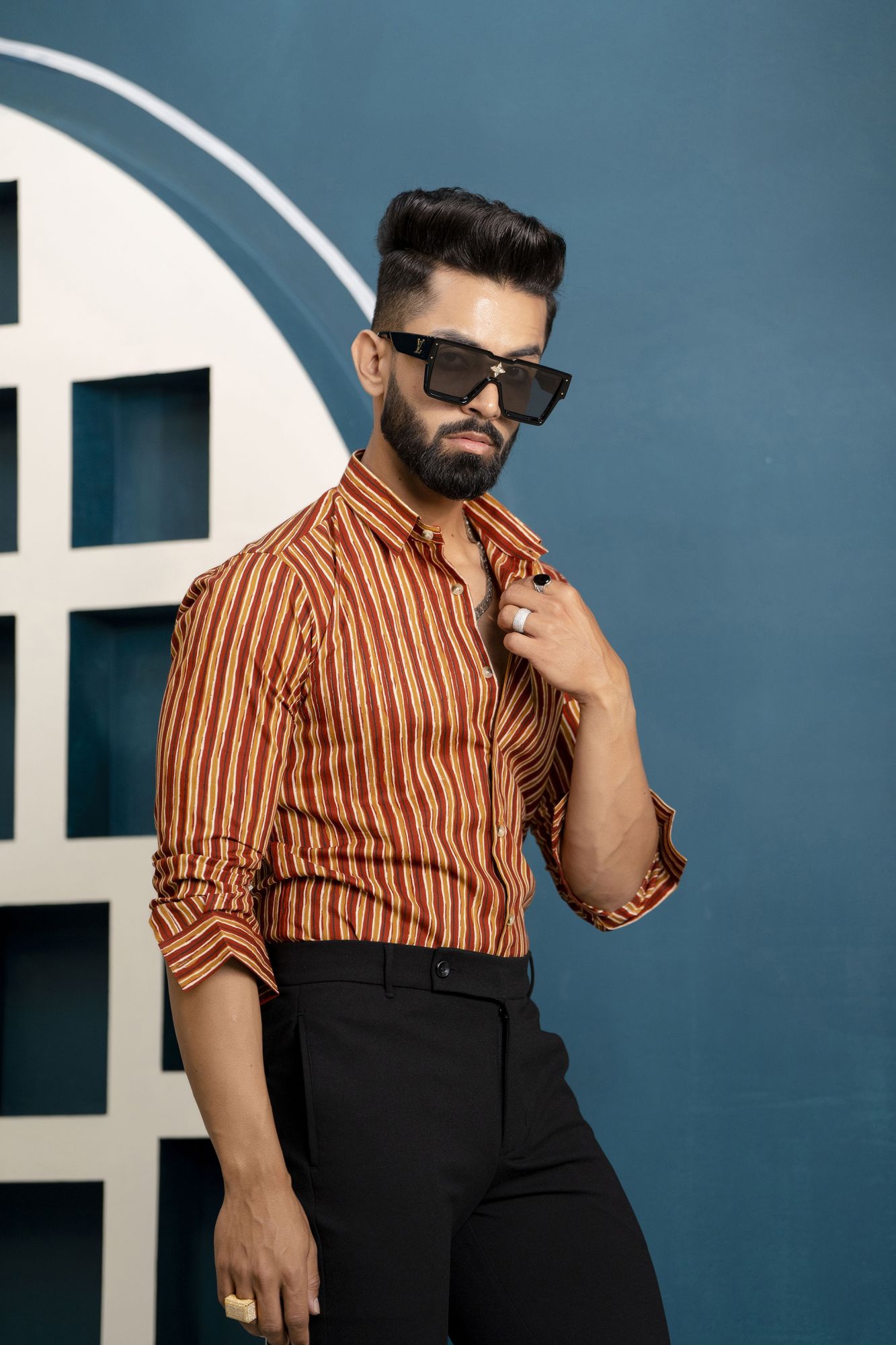 Striped Cotton Shirt In Red