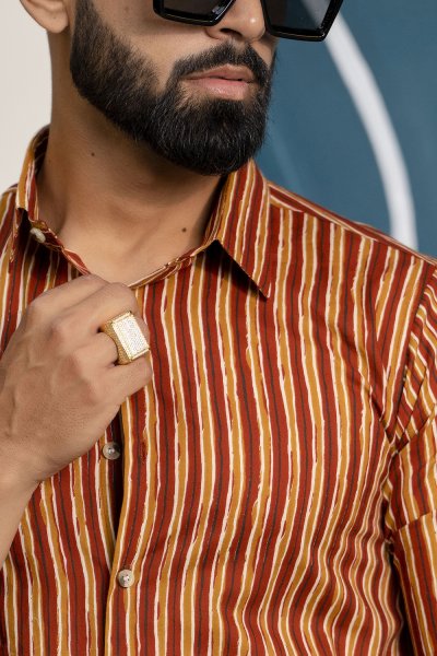 Striped Cotton Shirt In Red