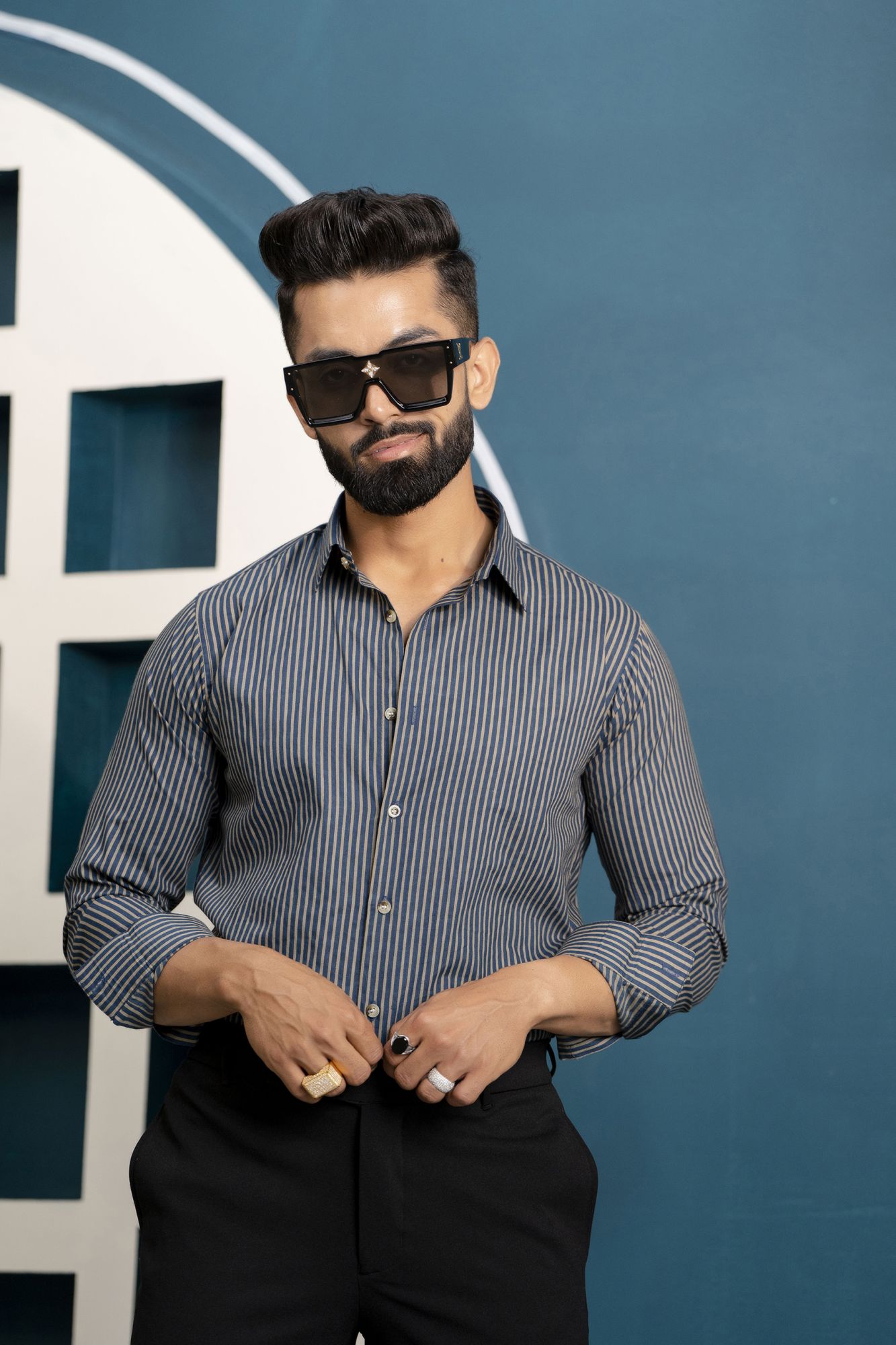 Striped Cotton Shirt In Blue