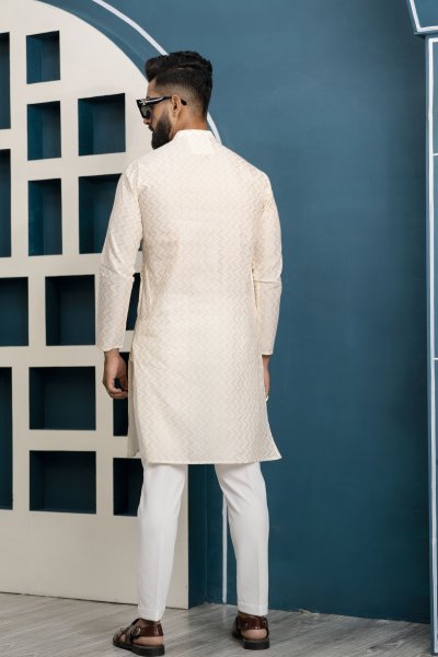 Off White Textured Kurta