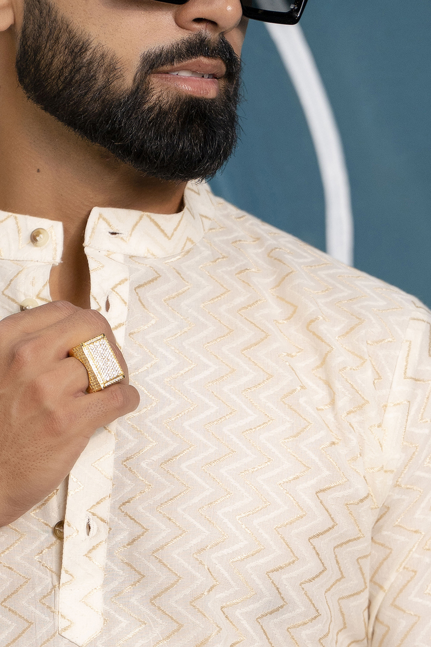 Off White Textured Kurta