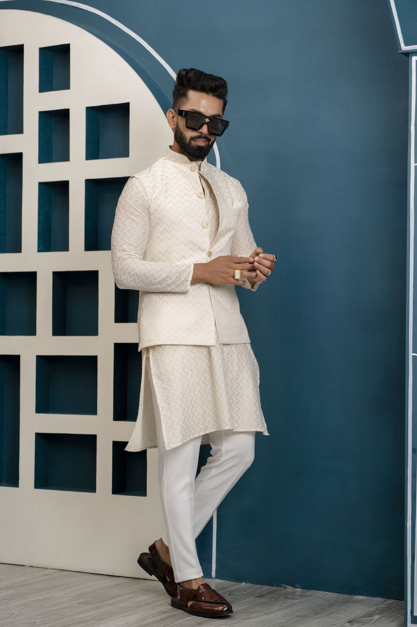 Off White Textured Kurta