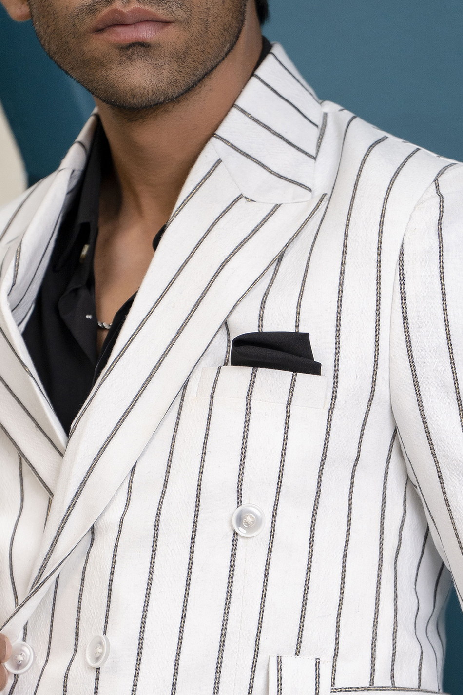Striped Linen Blazer In White