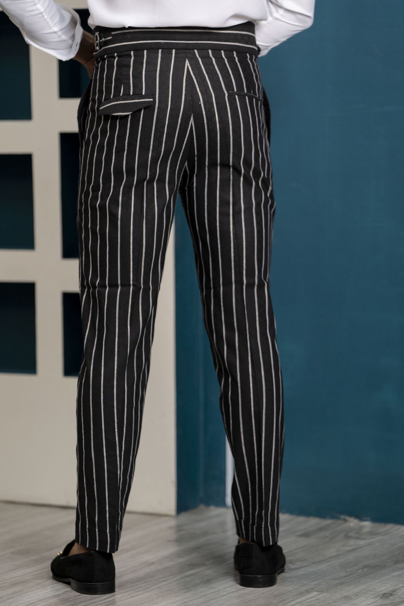 Striped High Waist Pants In Black