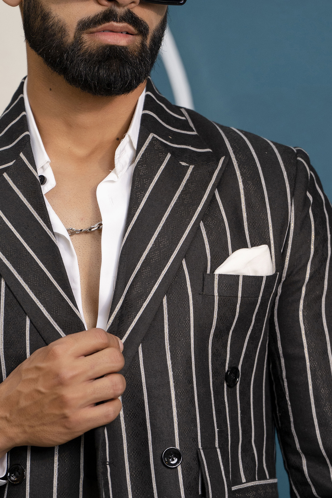 Striped Linen Blazer In Black