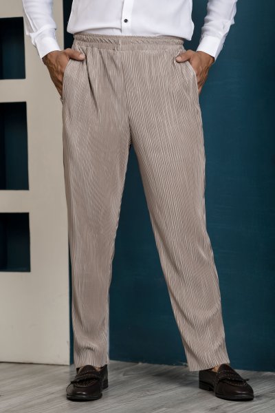 Pleated Elastic Pants In Brown