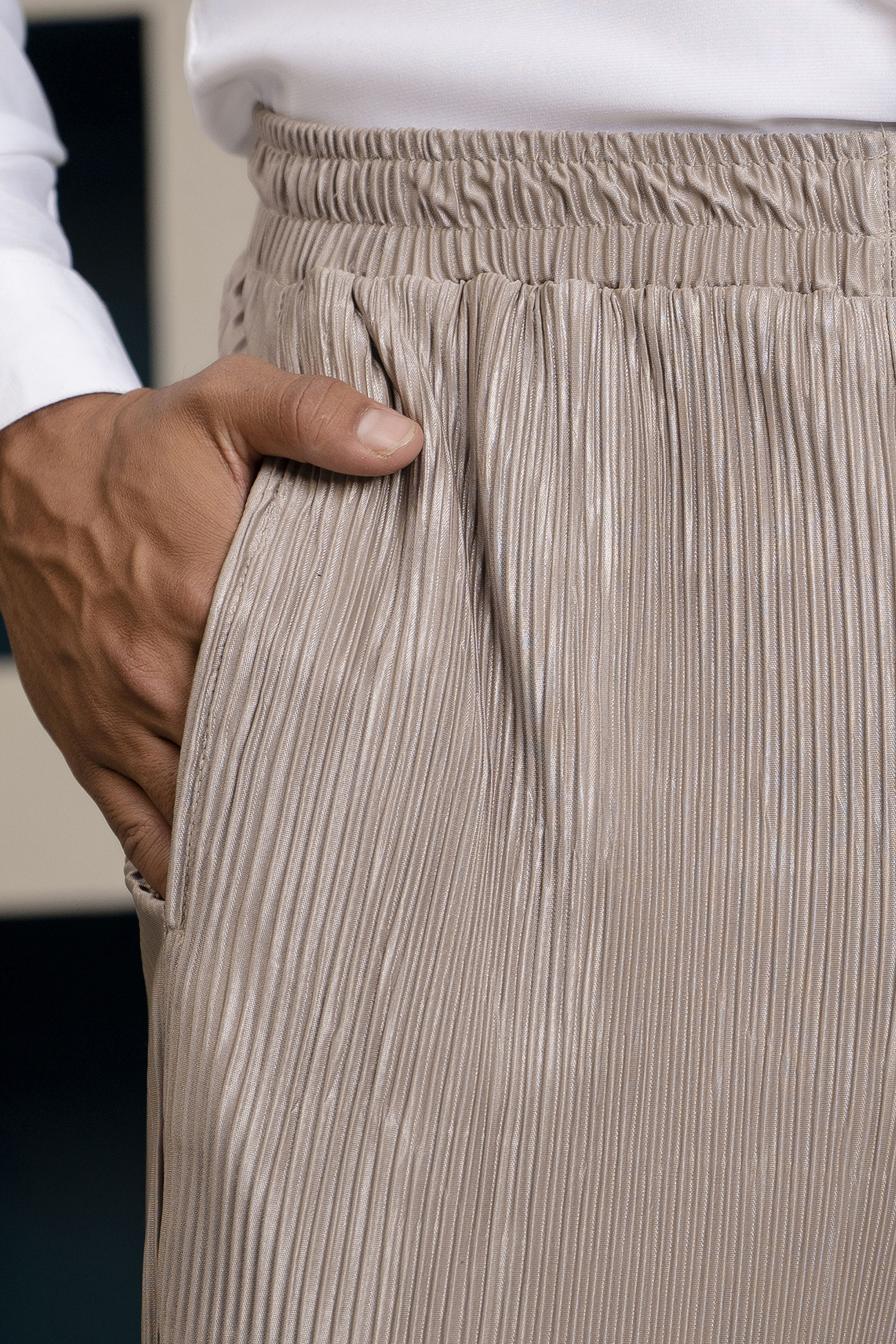 Pleated Elastic Pants In Brown