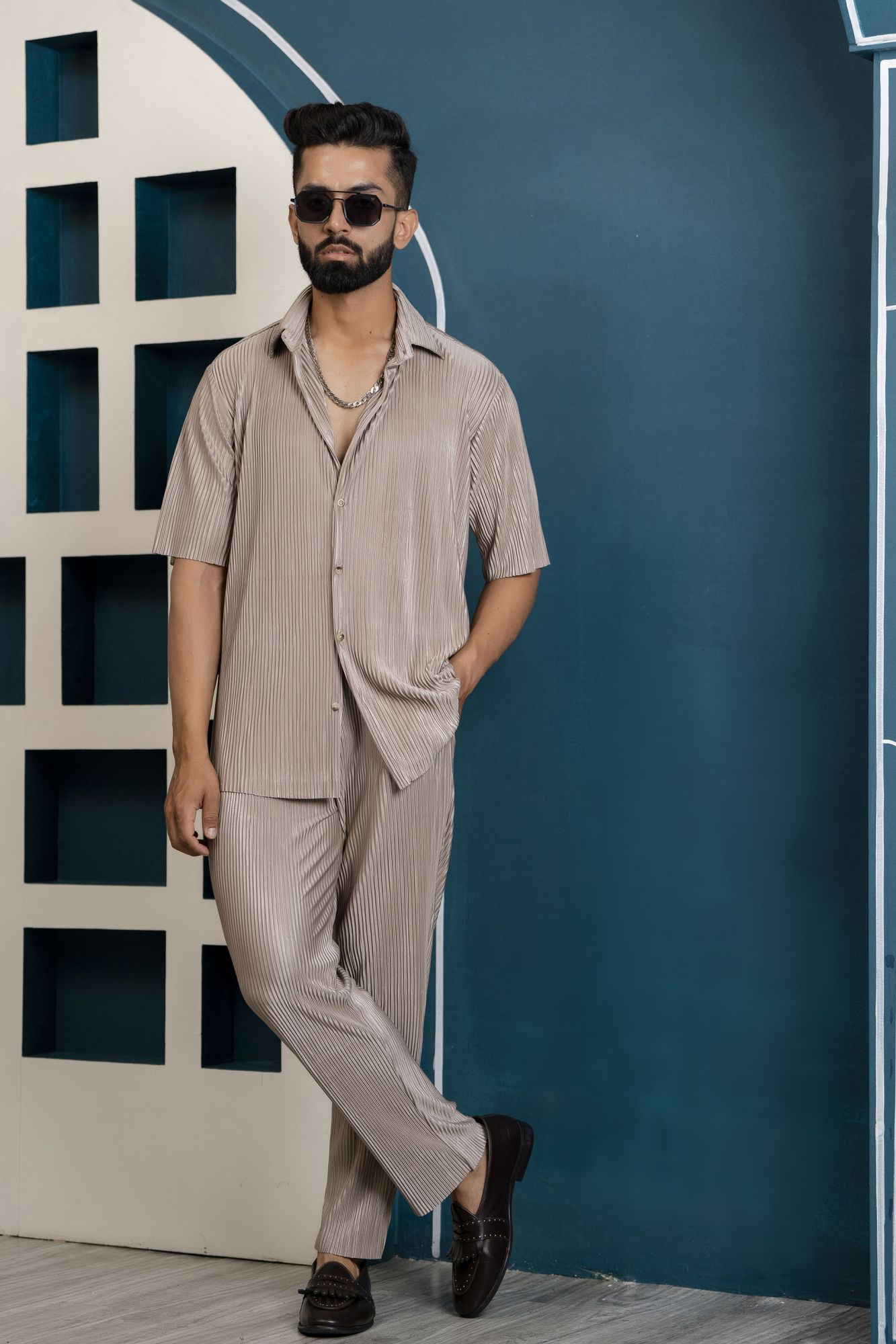 Pleated Brown Shirt