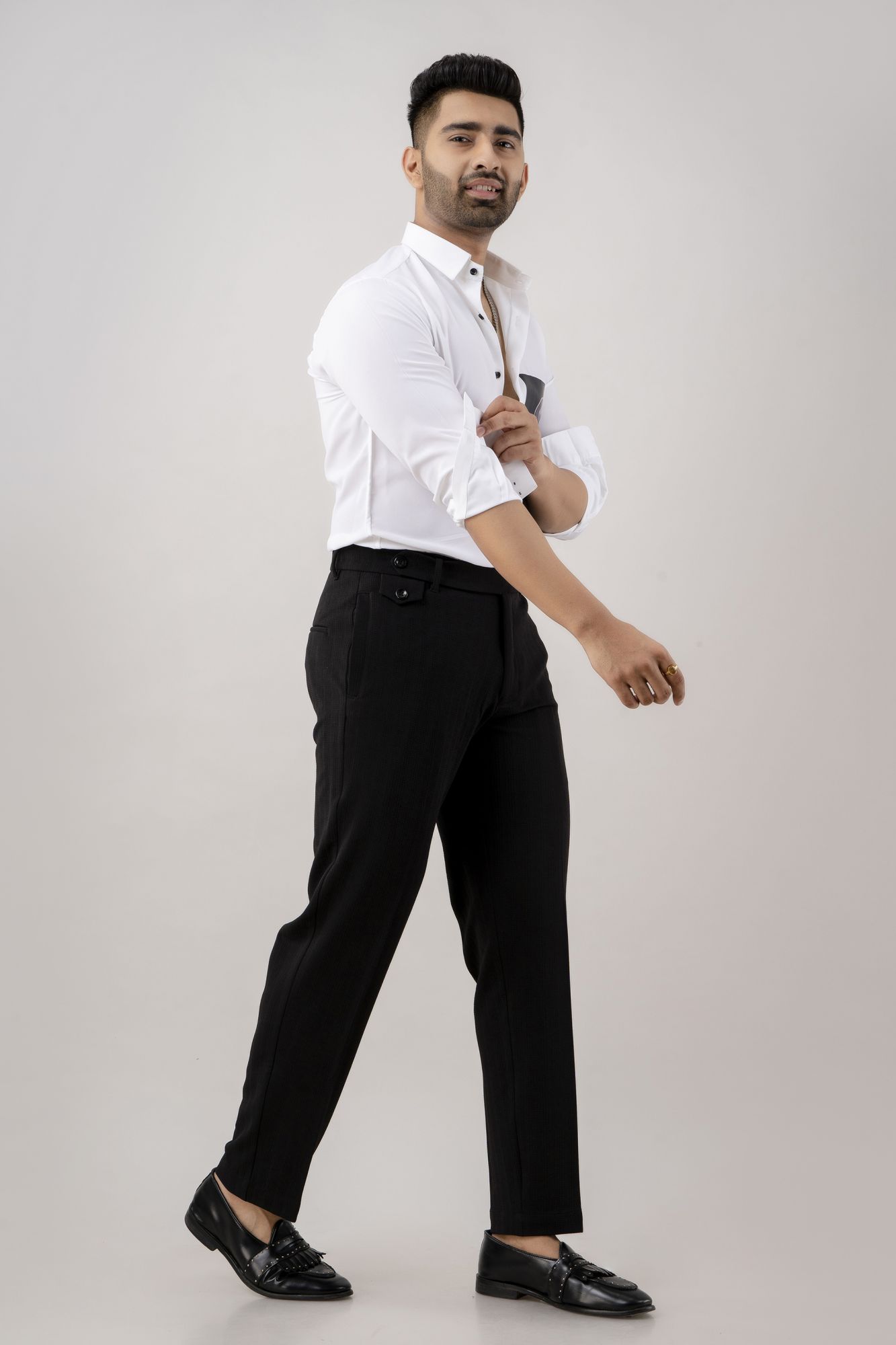 Textured Straight Pants In Black