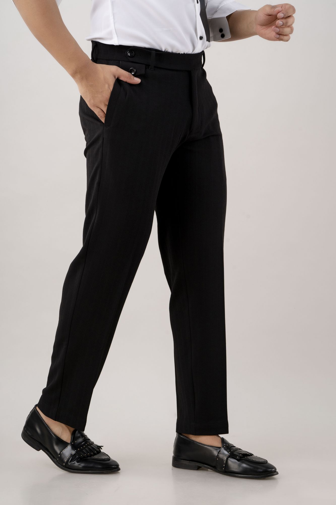Textured Straight Pants In Black