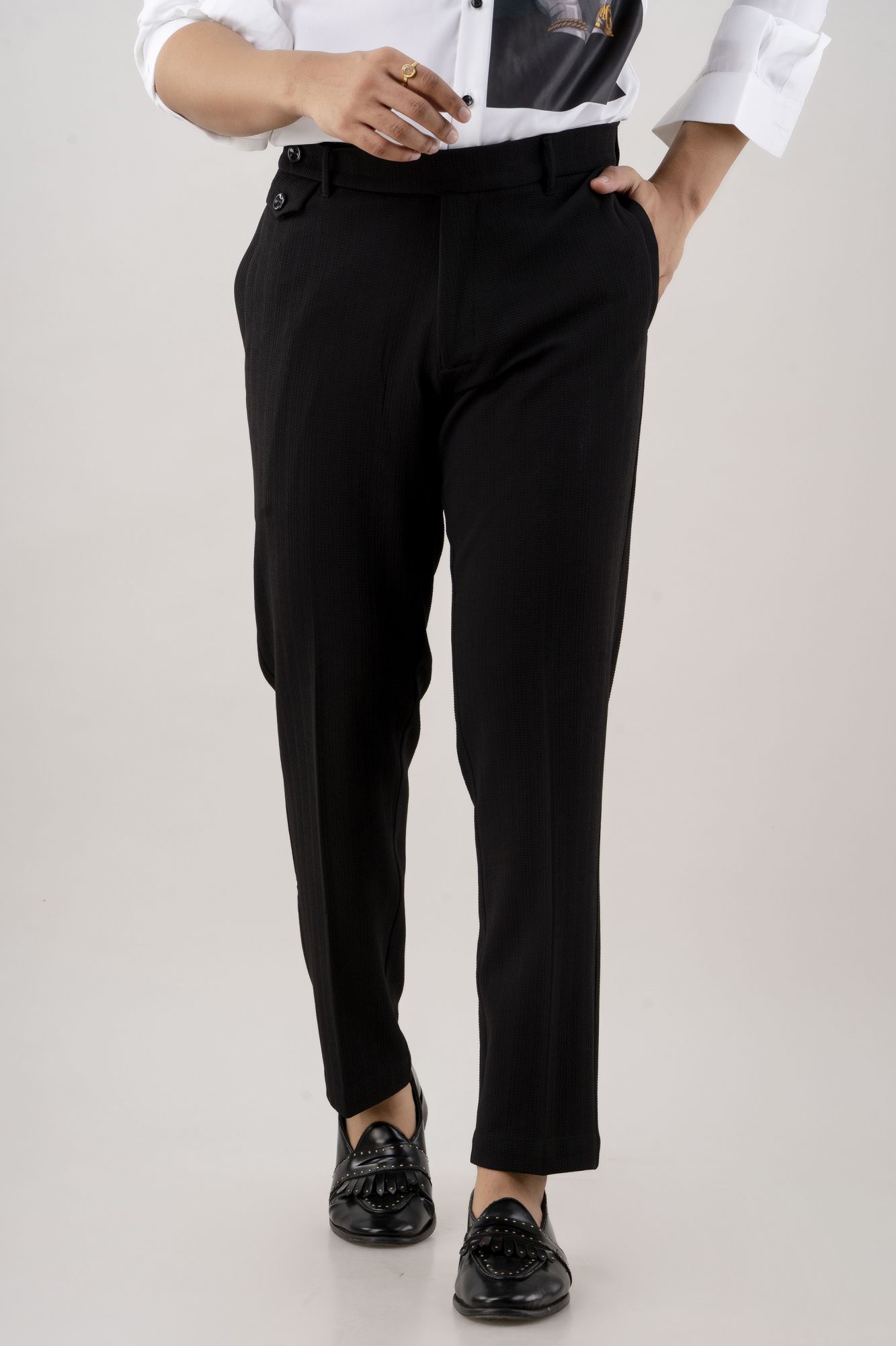 Textured Straight Pants In Black