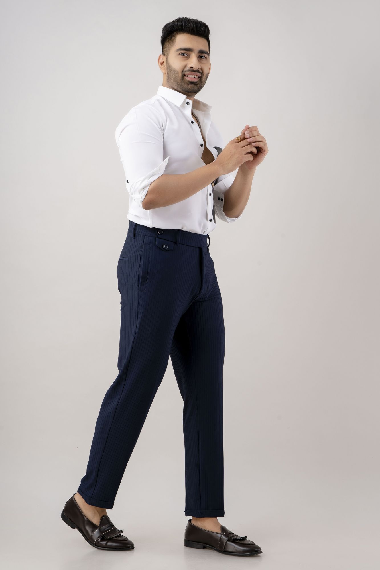 Textured Striped Pants