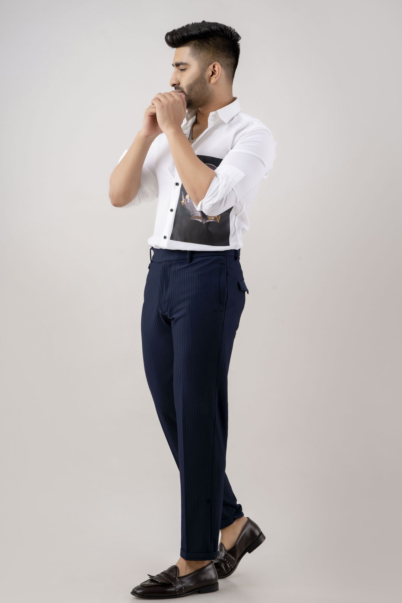 Textured Striped Pants