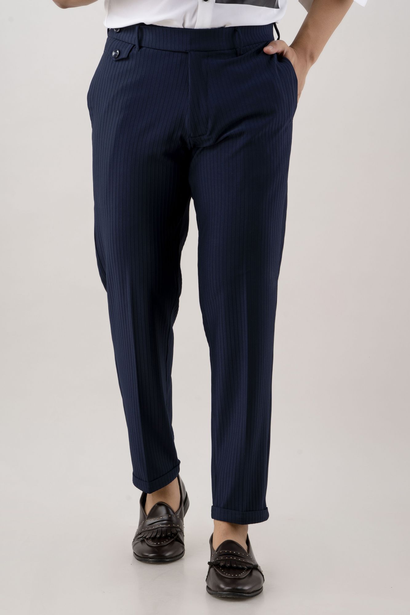 Textured Striped Pants