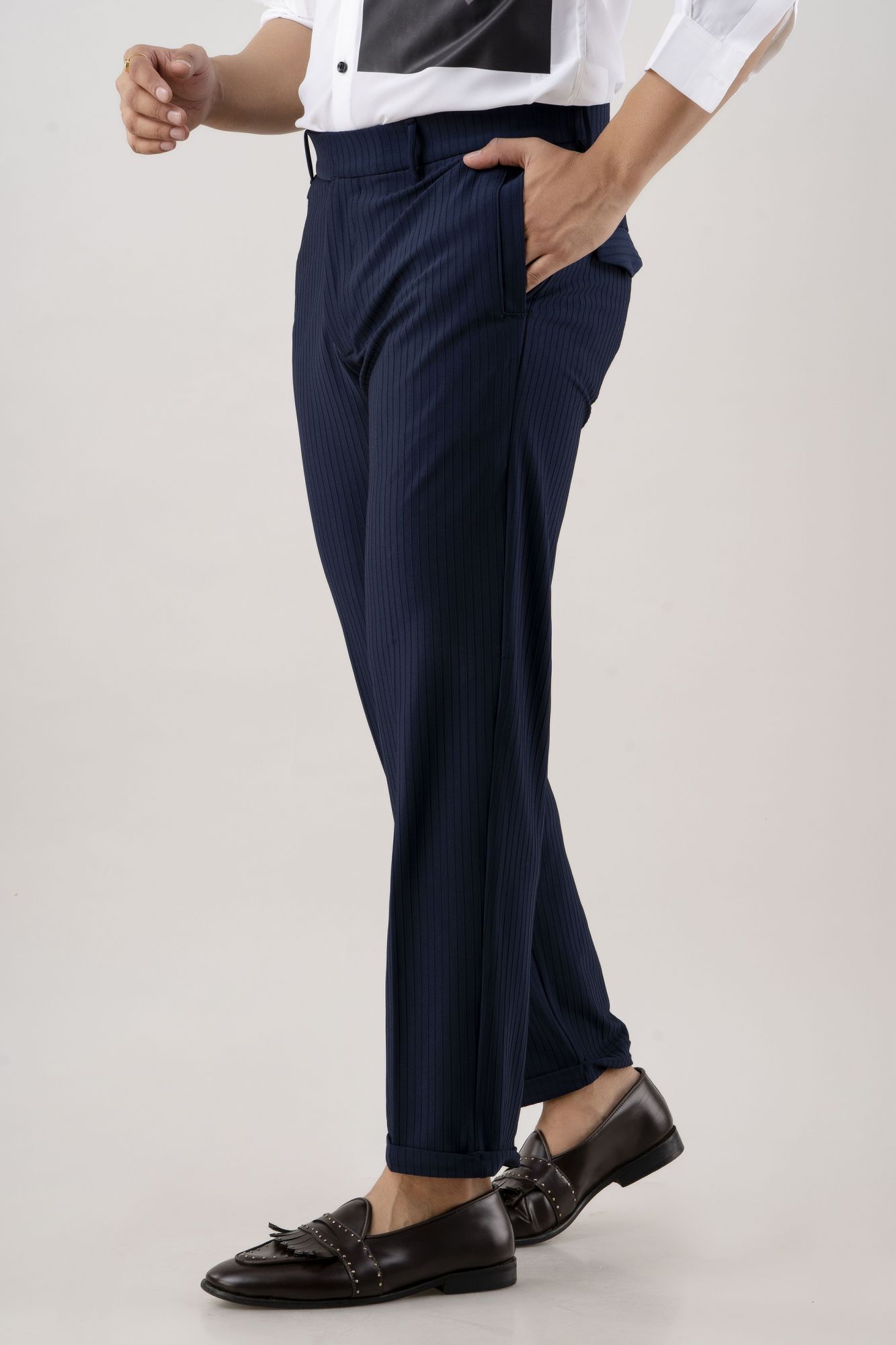 Textured Striped Pants