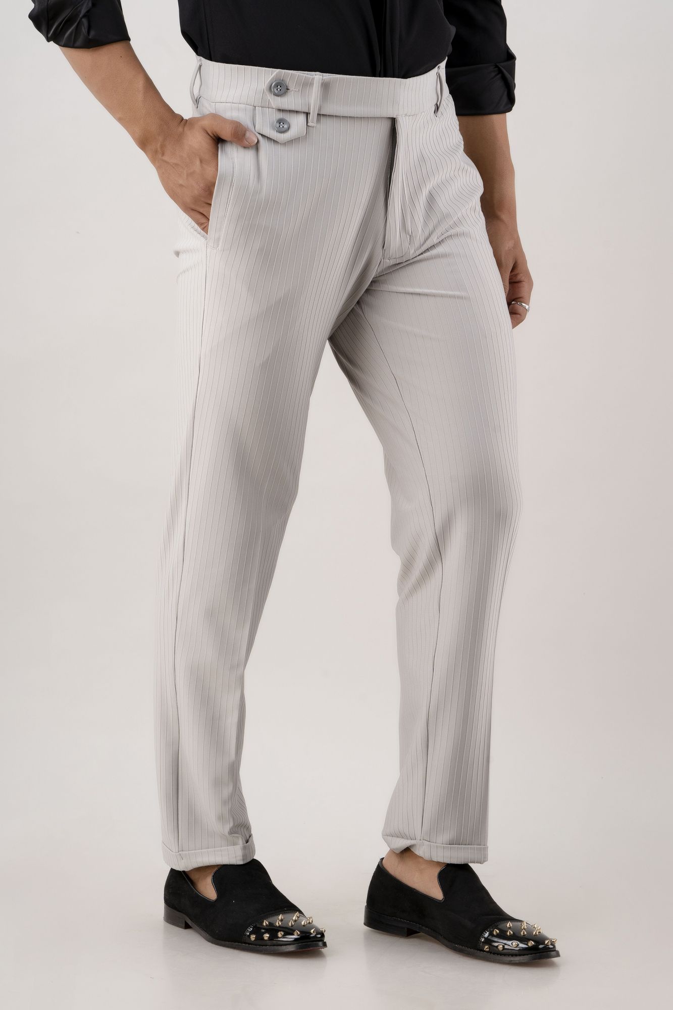 Textured Striped Pants In Grey