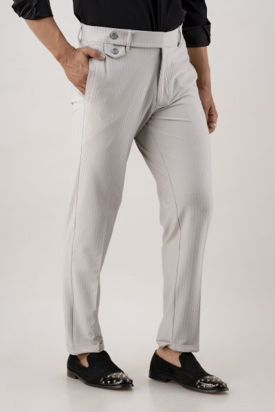 Textured Striped Pants In Grey