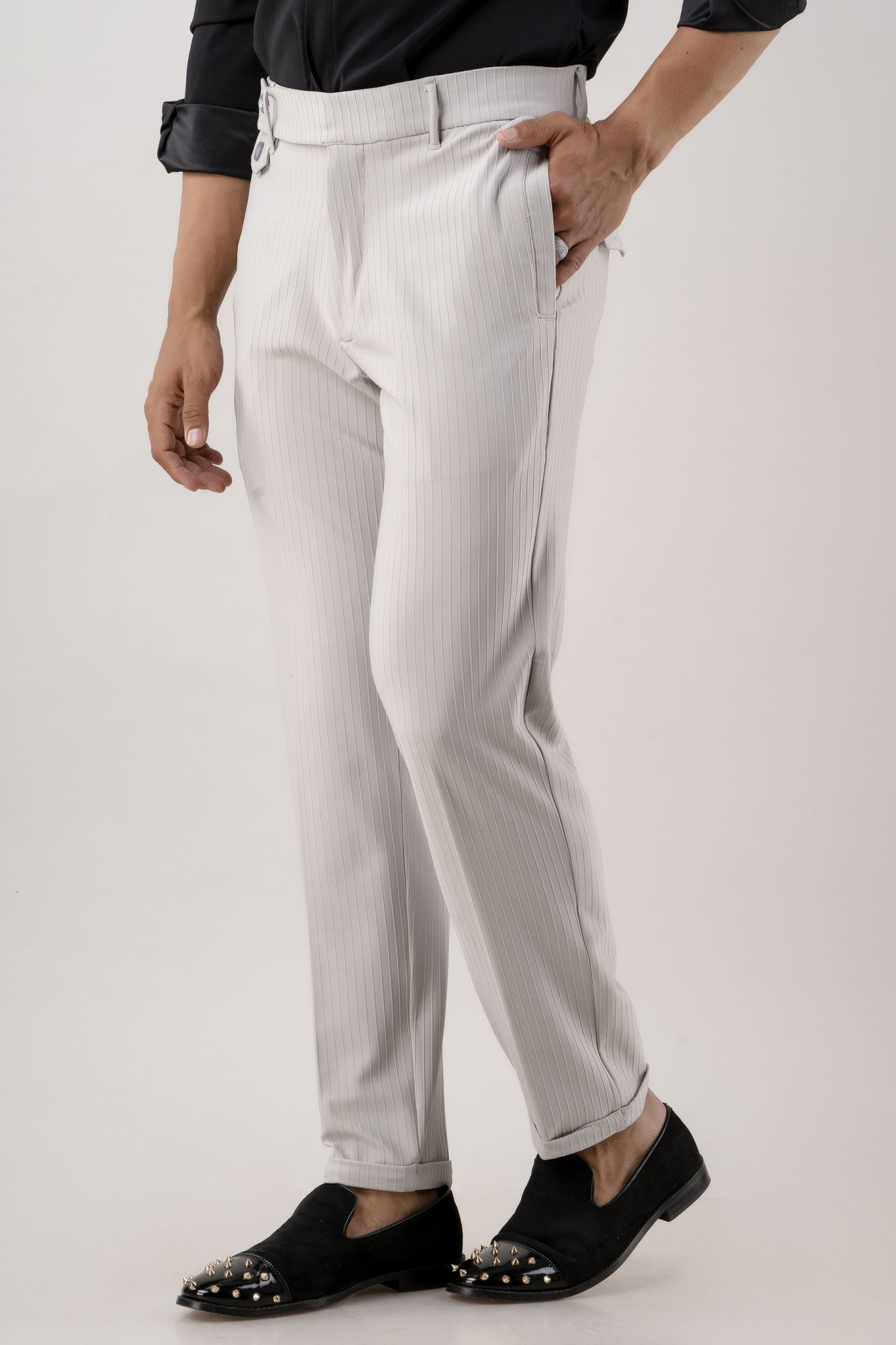 Textured Striped Pants In Grey