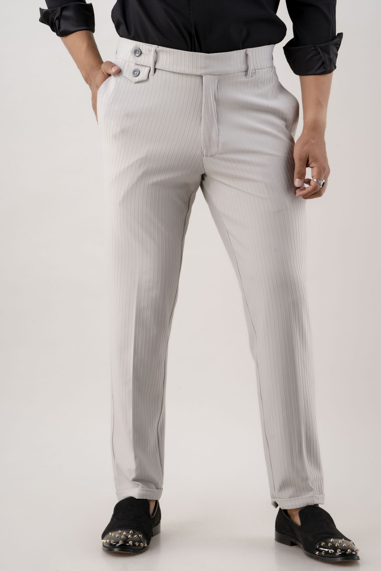 Textured Striped Pants In Grey